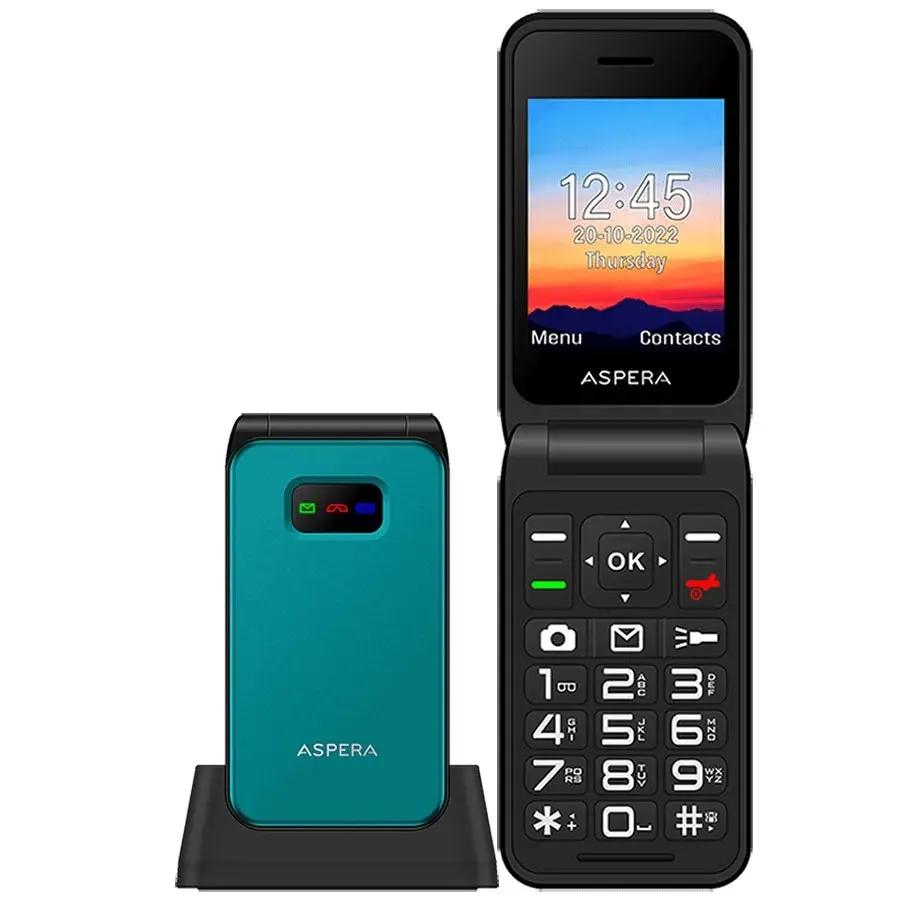 Aspera F46 Seniors 4G BIG button FLIP mobile phone with CRADLE- Black / Green