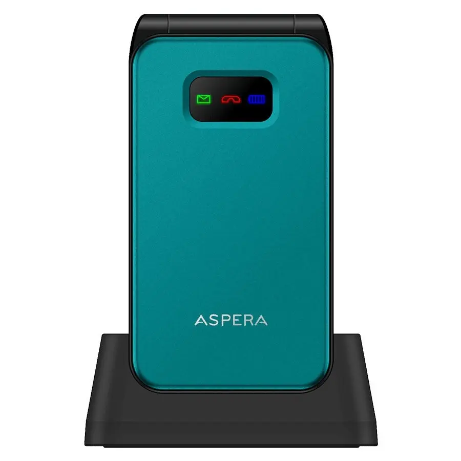 Aspera F46 Seniors 4G BIG button FLIP mobile phone with CRADLE- Black / Green