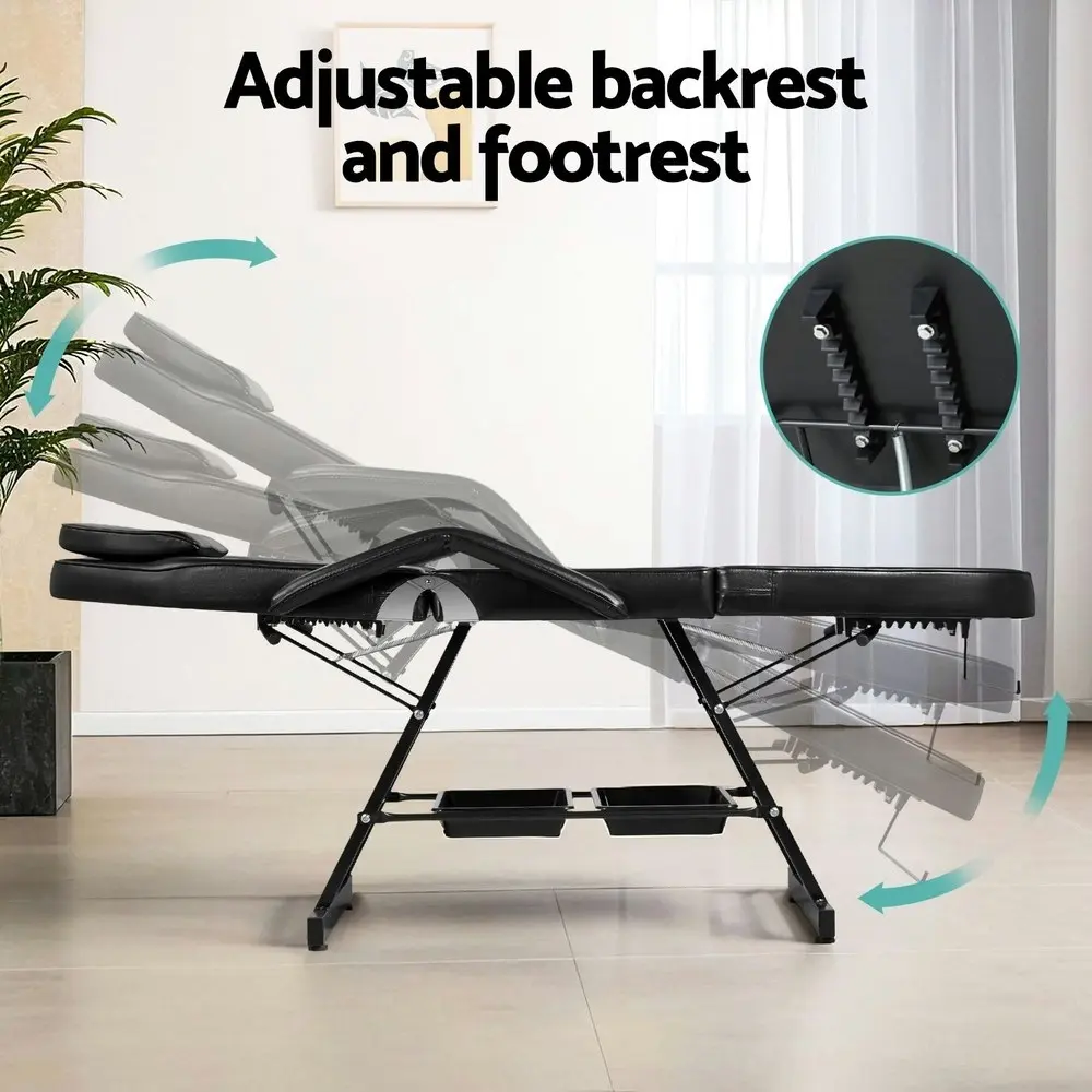 Zenses Massage Table Adjustable Salon Bed Chair 3-Fold Black