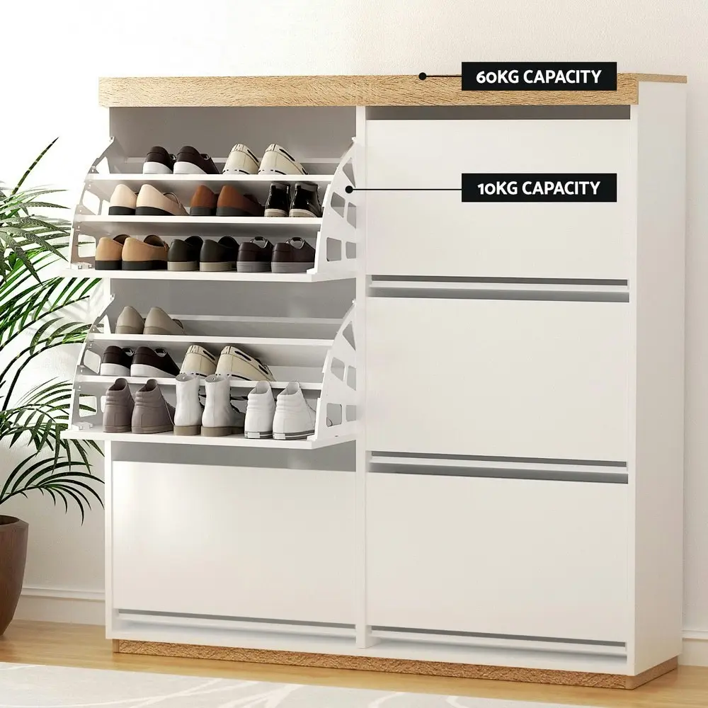 Artiss Shoe Rack Cabinet 3-Tier 45 Pairs White