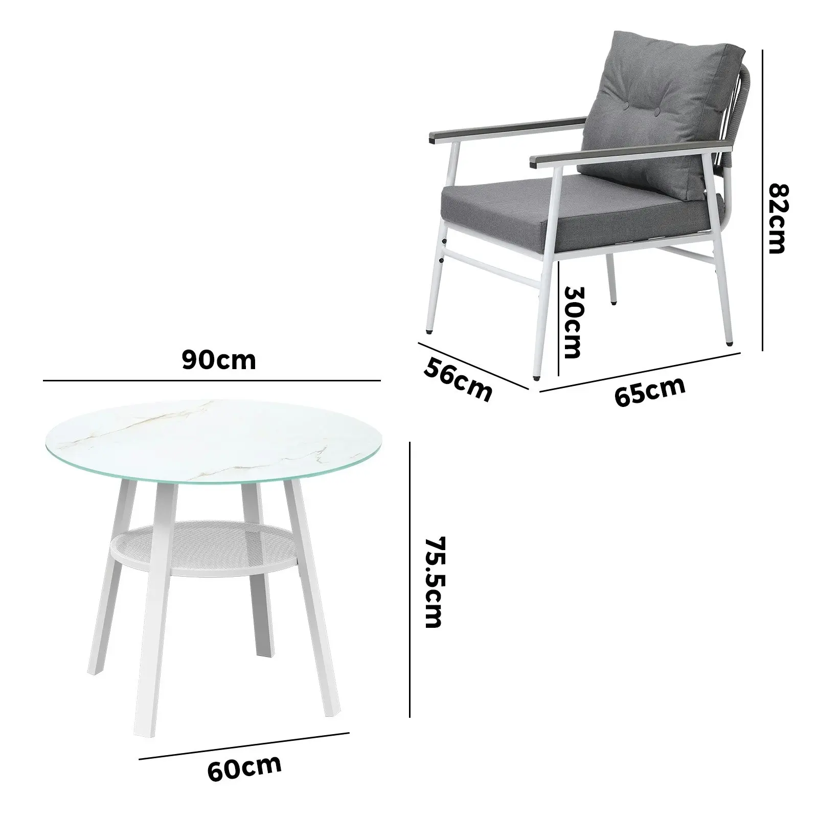 Livsip Outdoor Dining Setting Patio Furniture Set 2 Seater Tempered Glass Table