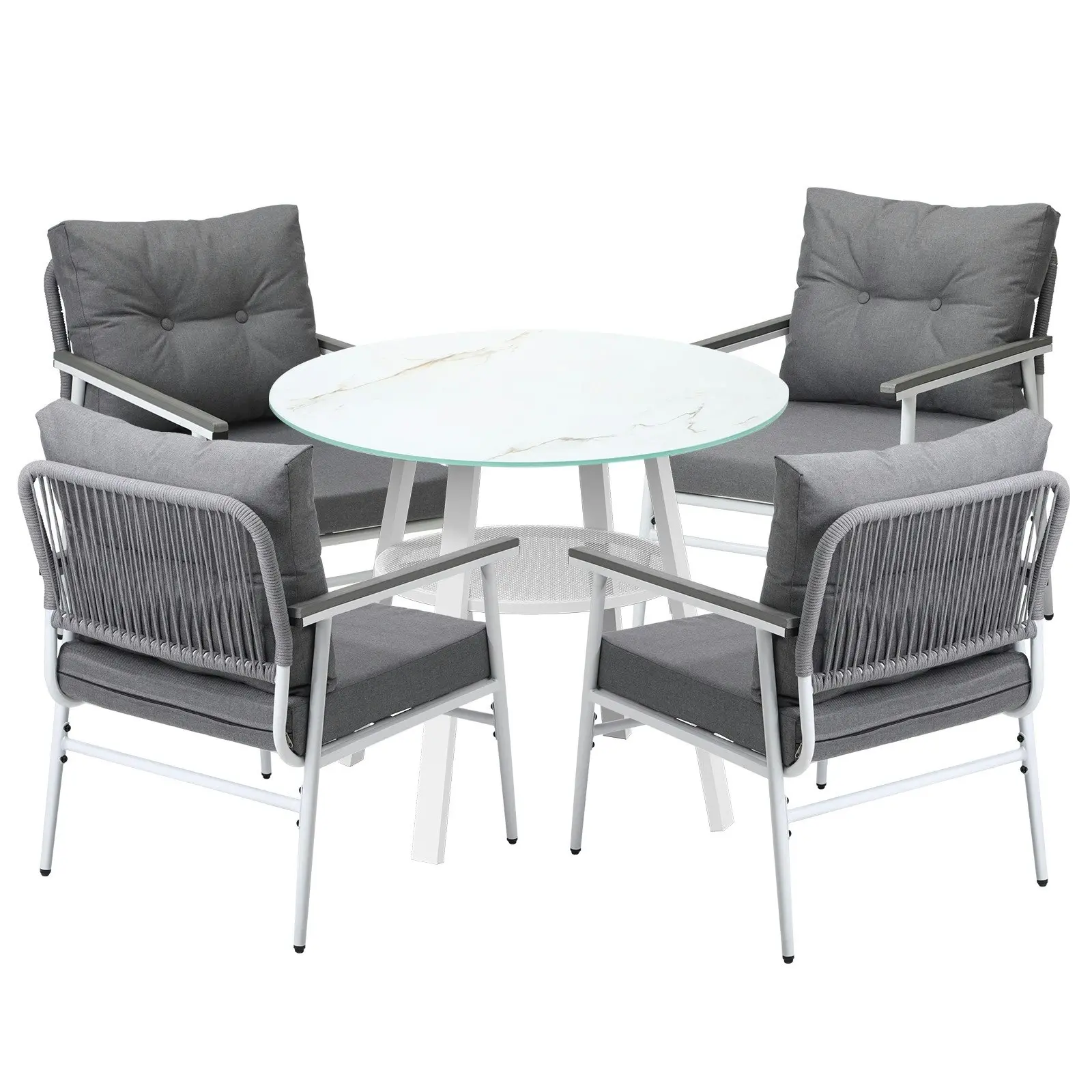 Livsip Outdoor Dining Setting Patio Furniture Set 4 Seater Tempered Glass Table