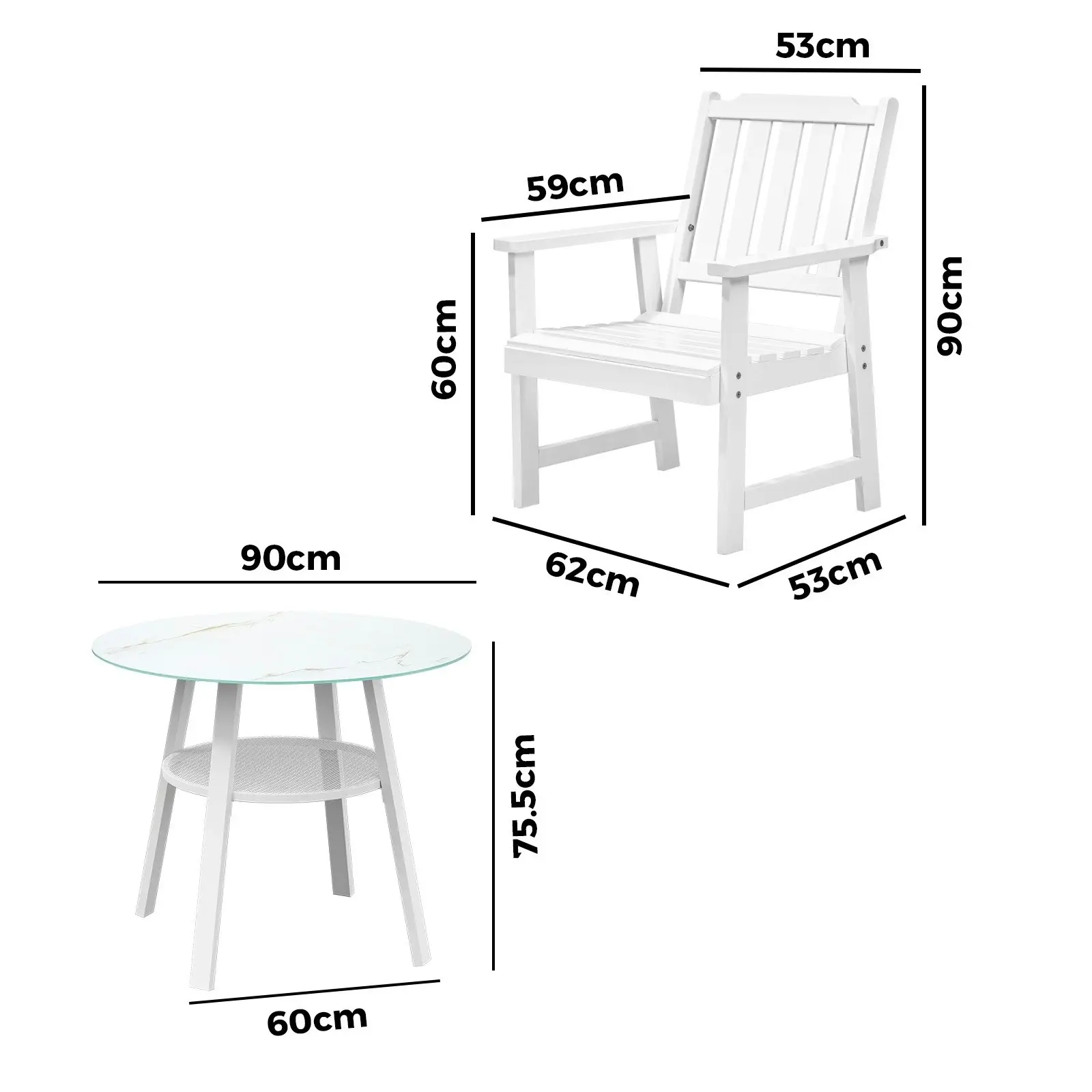 Livsip 3PCS Outdoor Dining Setting Solid Wood Chair Patio Furniture Set