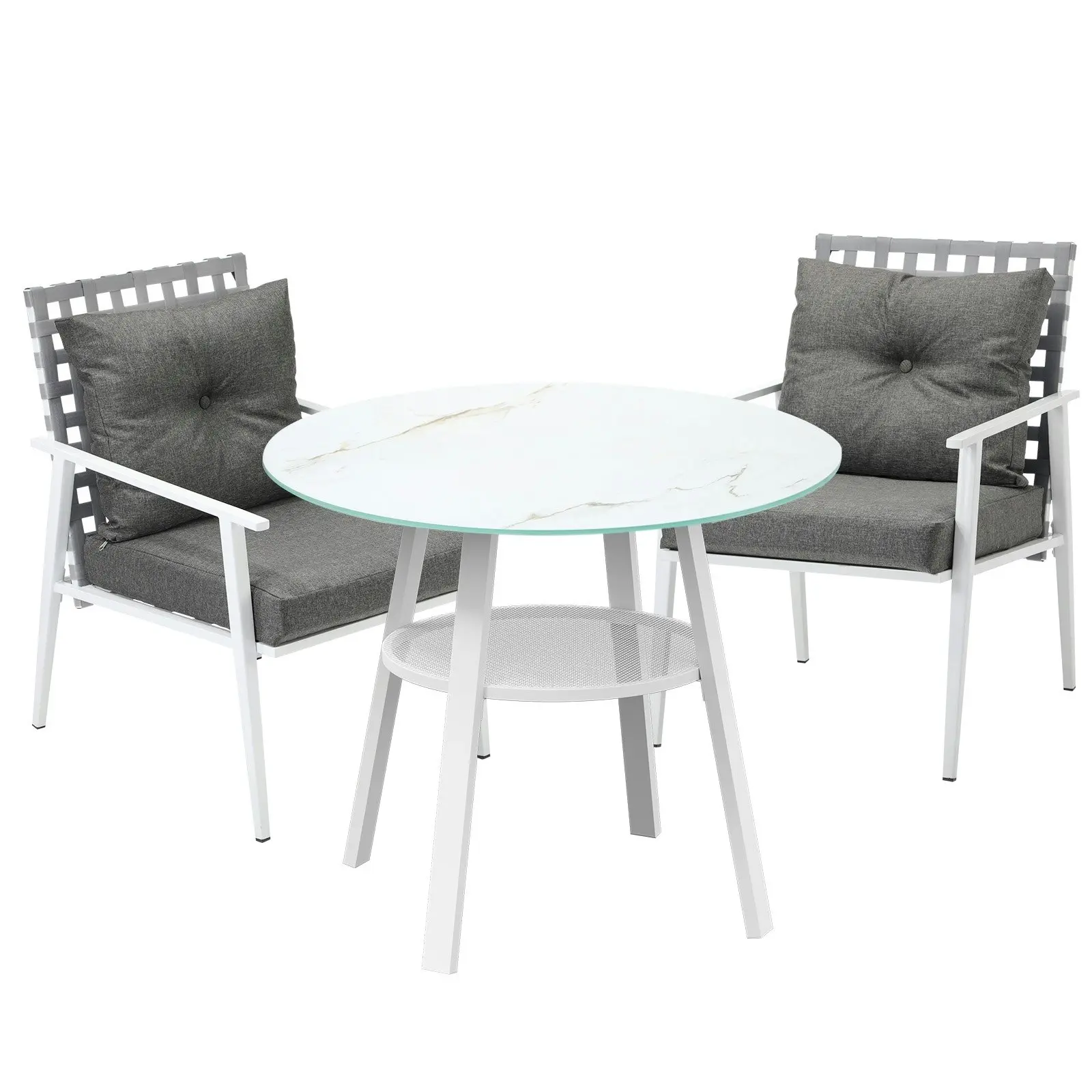 Livsip Outdoor Dining Set Patio Furniture Setting 3PCS Marble Table Rattan Chair