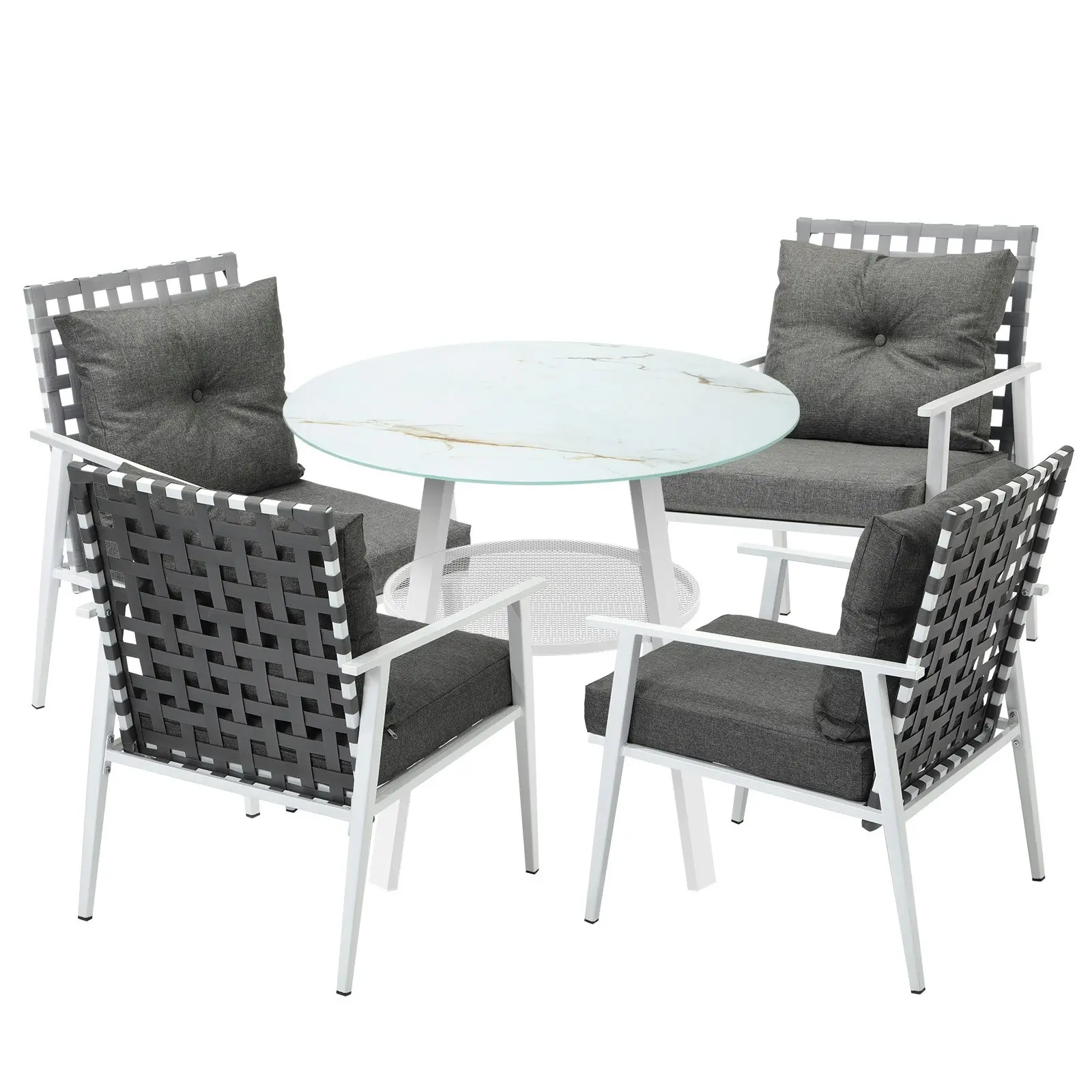 Livsip Outdoor Dining Set Patio Furniture Setting 5PCS Marble Table Rattan Chair