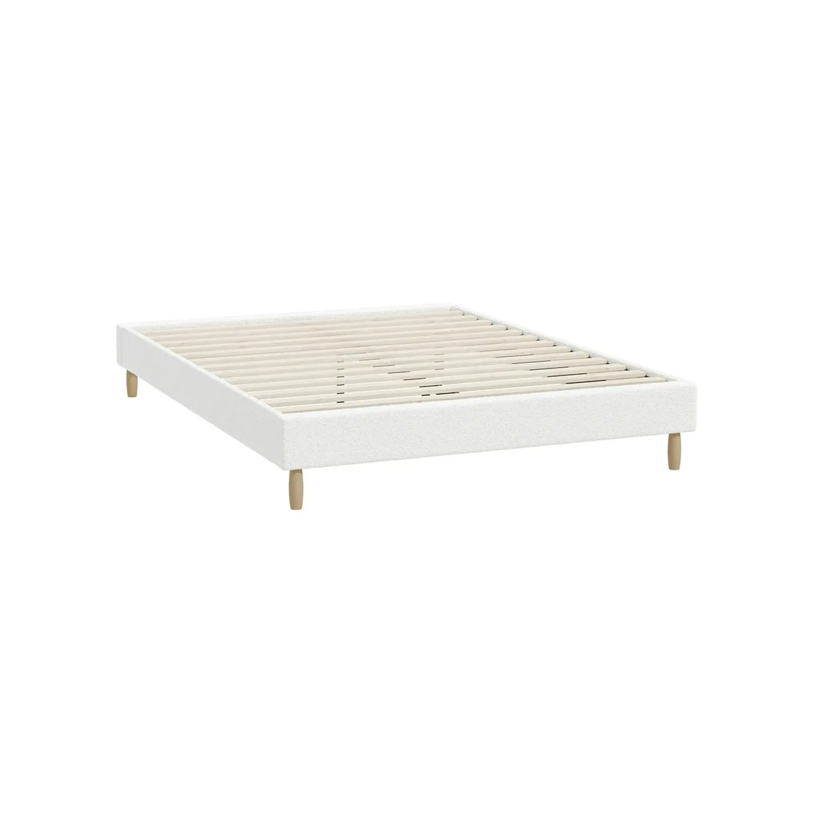 Oikiture Bed Frame Double Size Bed Base White Boucle COMO