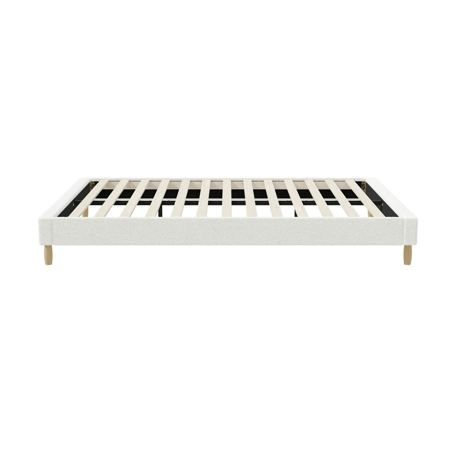 Oikiture Bed Frame Double Size Bed Base White Boucle COMO