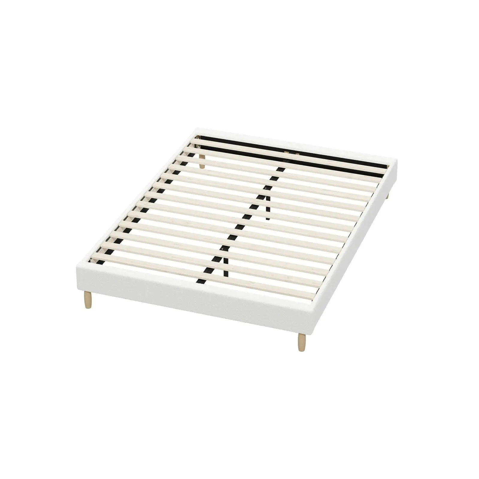 Oikiture Bed Frame Double Size Bed Base White Boucle COMO