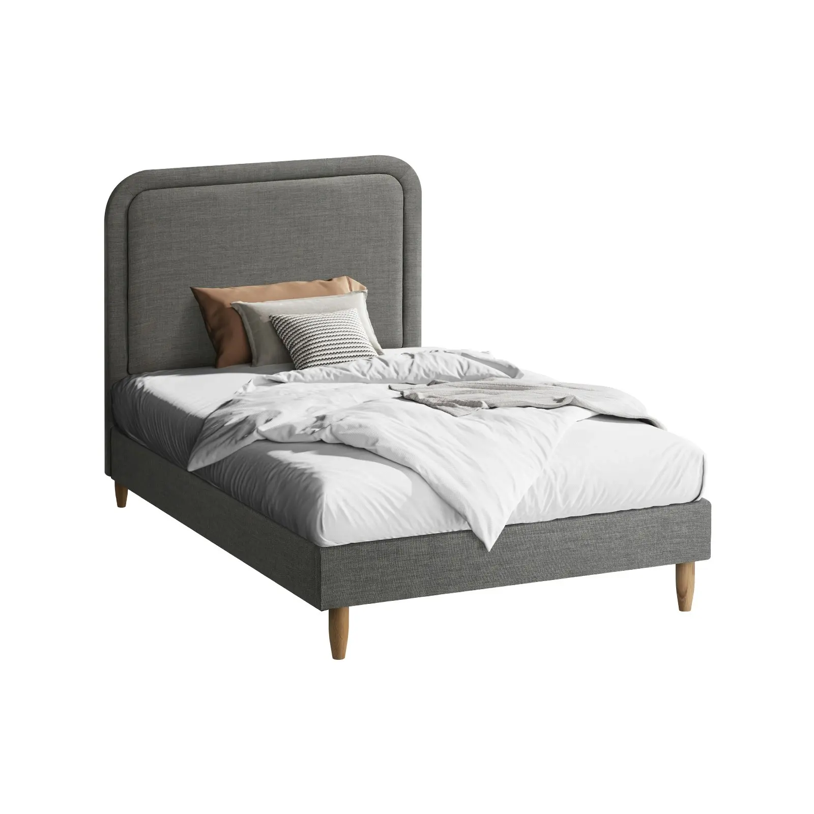 Oikiture Bed Frame Single Size Beds Base Platform Fabric Grey BOB