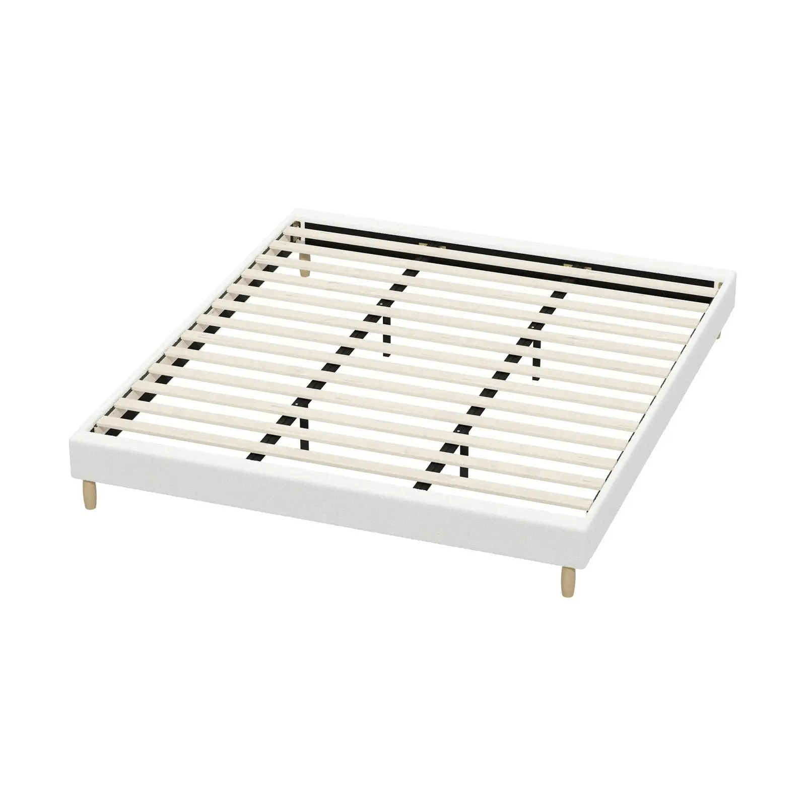 Oikiture Bed Frame King Size Bed Base White Boucle COMO