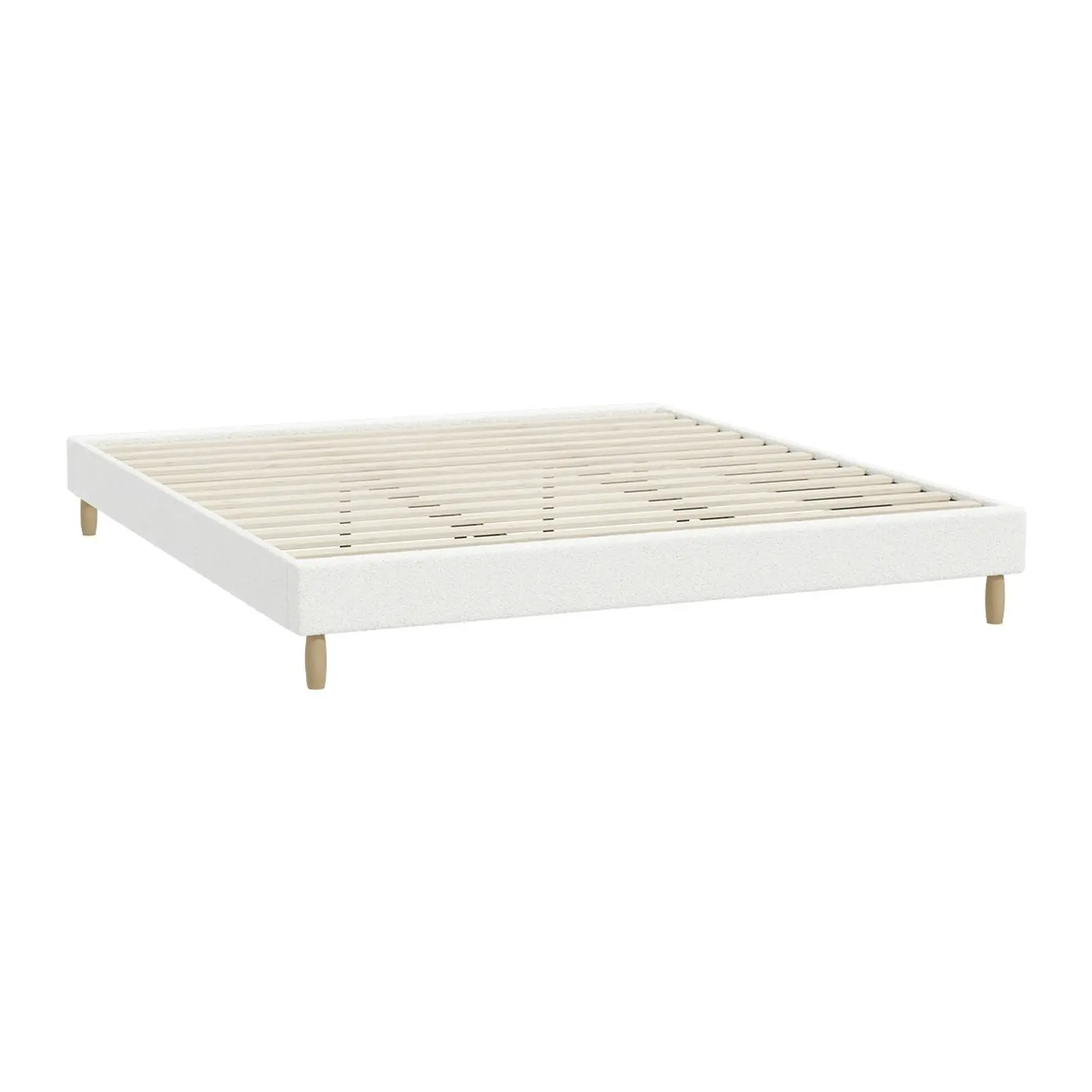 Oikiture Bed Frame King Size Bed Base White Boucle COMO