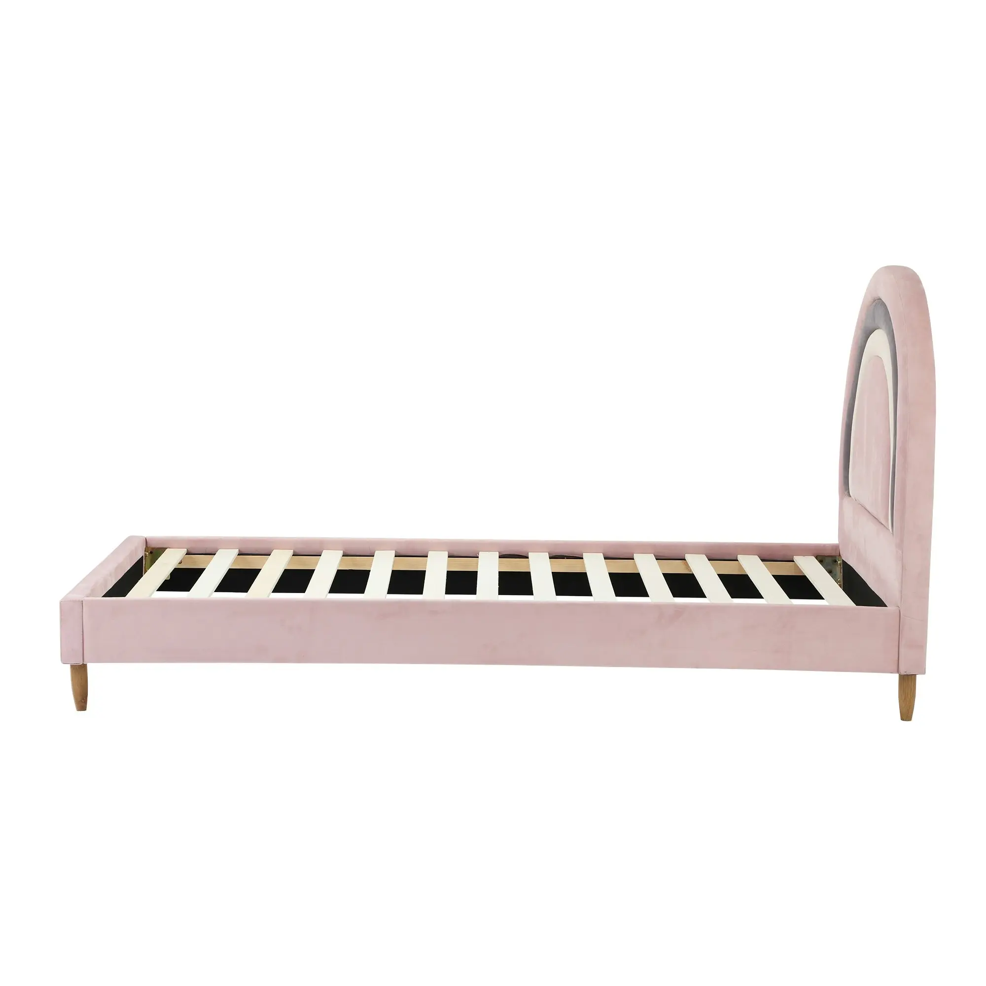 Oikiture Bed Frame Kids Single Bed Pink Velvet RABOW