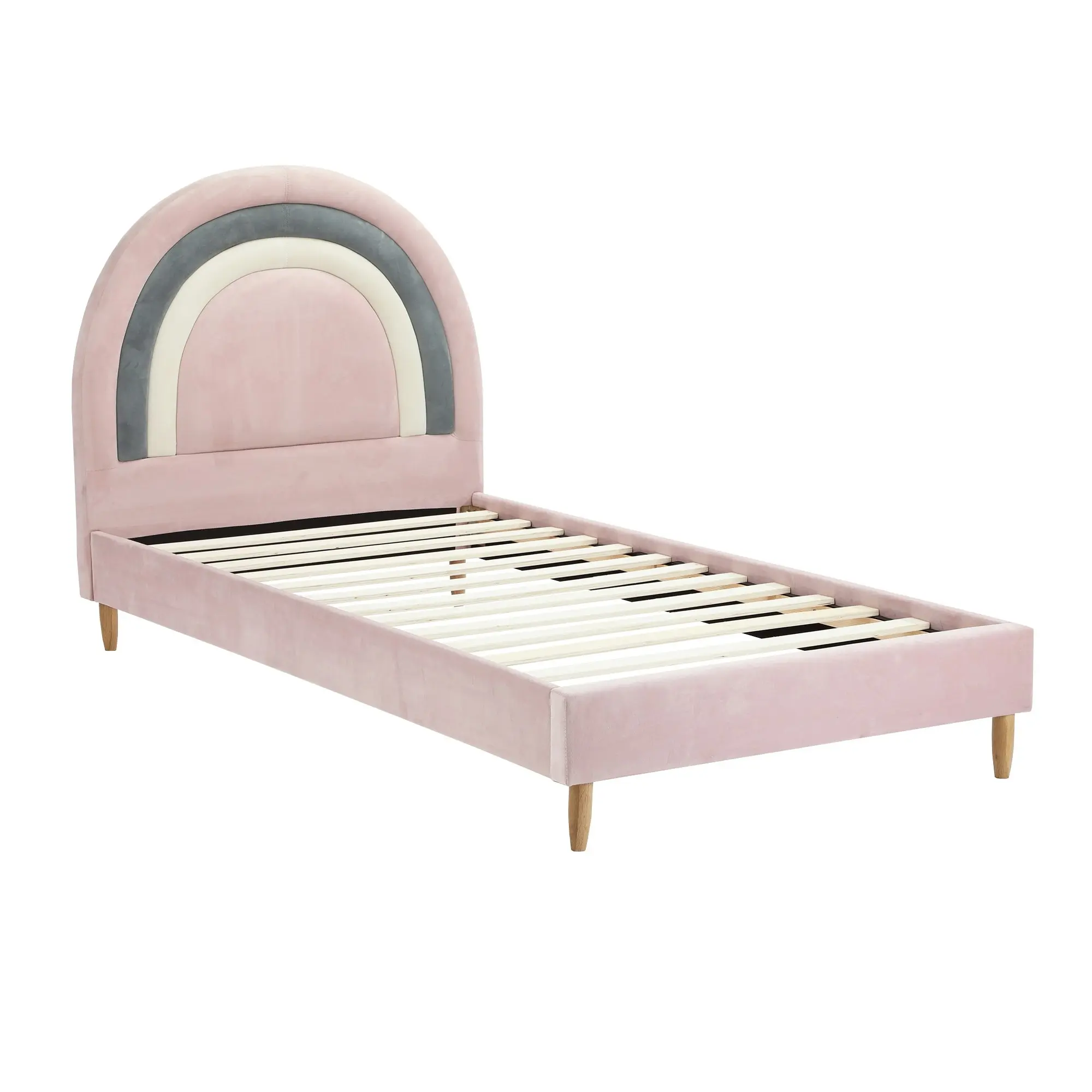 Oikiture Bed Frame Kids Single Bed Pink Velvet RABOW