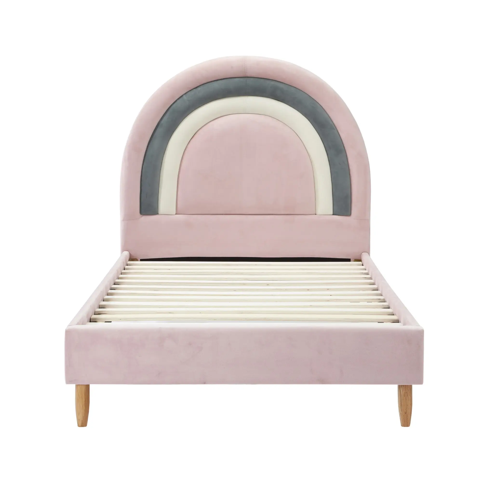 Oikiture Bed Frame Kids Single Bed Pink Velvet RABOW