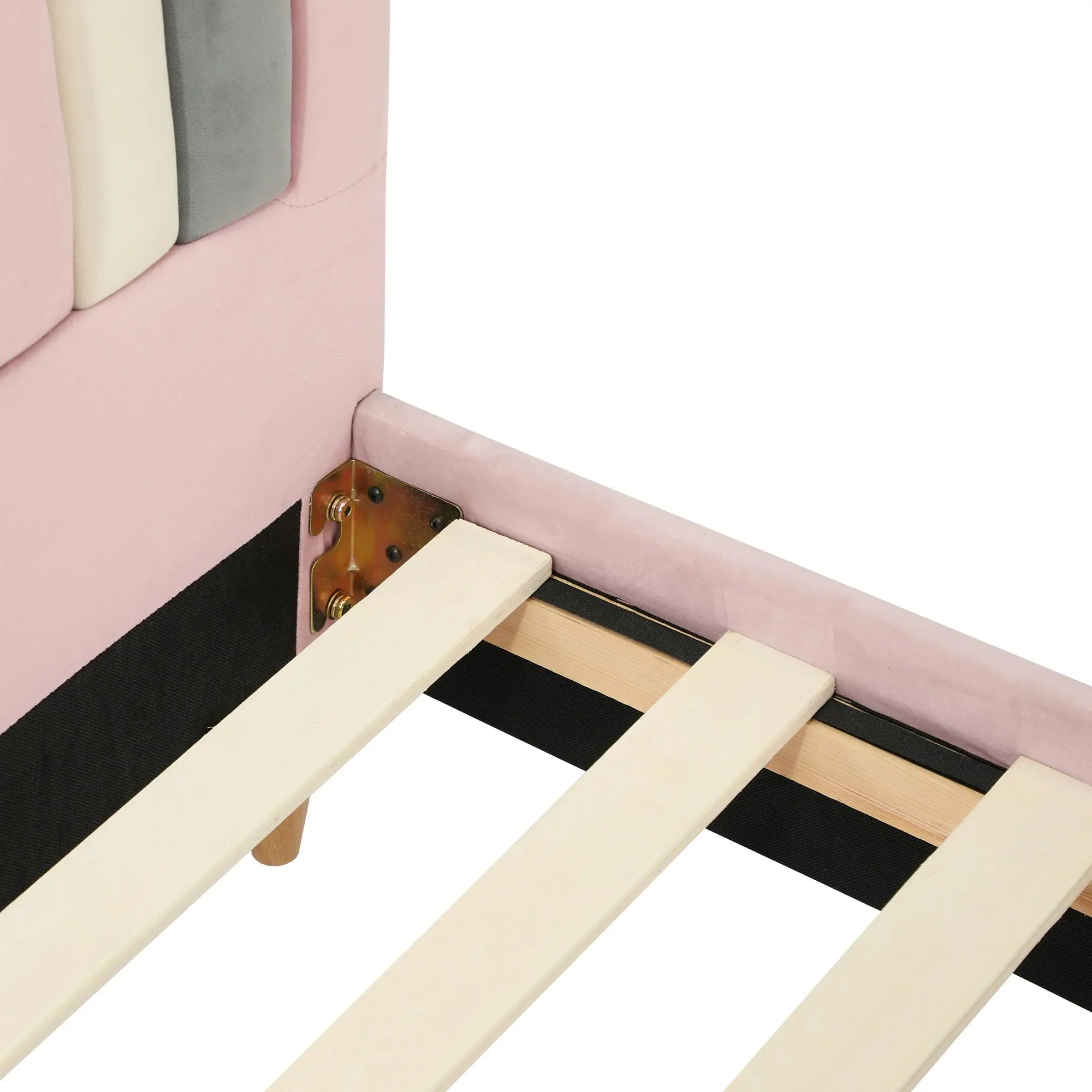 Oikiture Bed Frame Kids Single Bed Pink Velvet RABOW