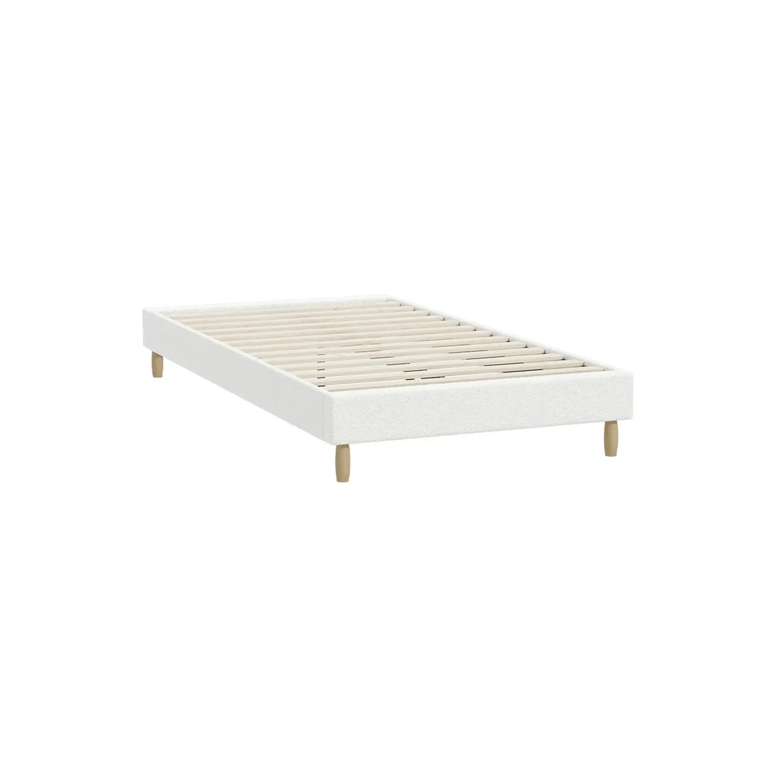 Oikiture Bed Frame King Single Size Bed Base White Boucle COMO