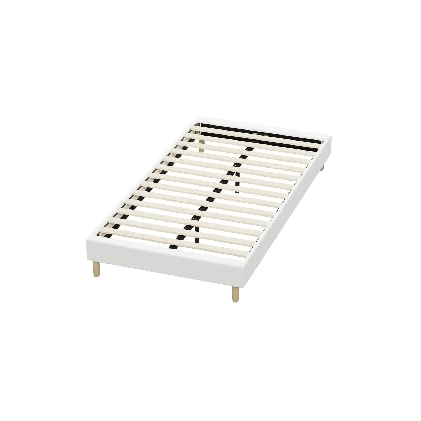 Oikiture Bed Frame King Single Size Bed Base White Boucle COMO