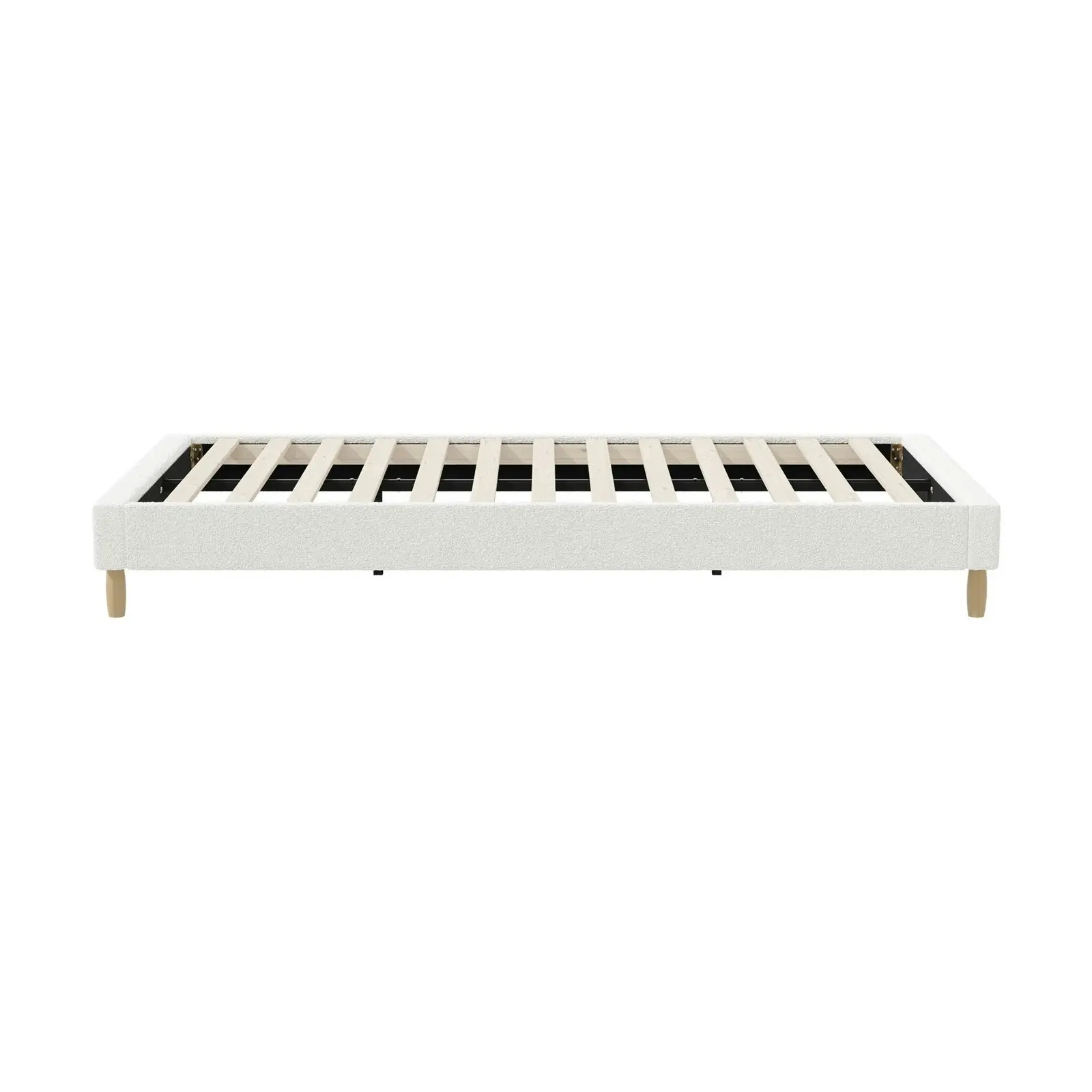 Oikiture Bed Frame King Single Size Bed Base White Boucle COMO