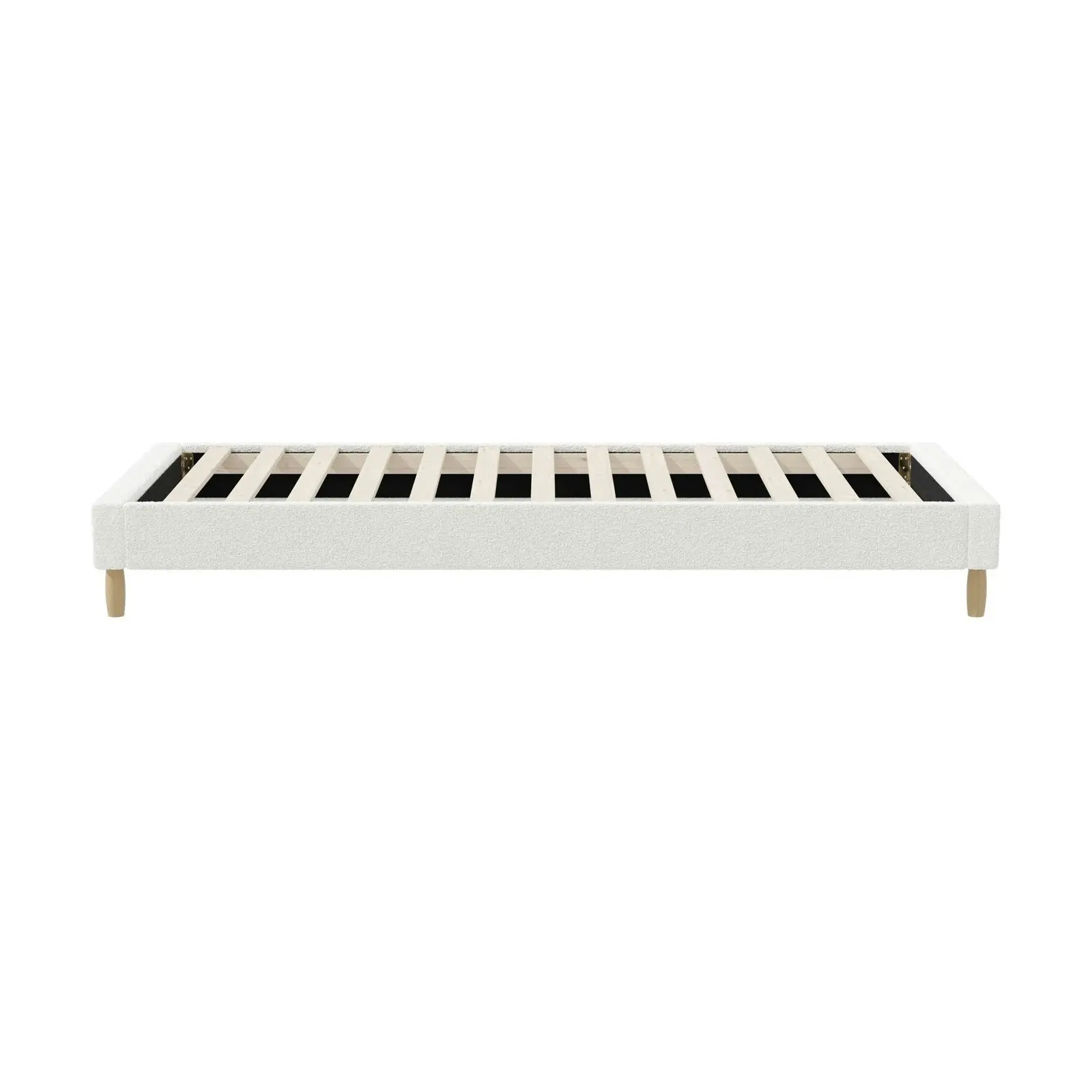 Oikiture Bed Frame Single Size Bed Base White Boucle COMO