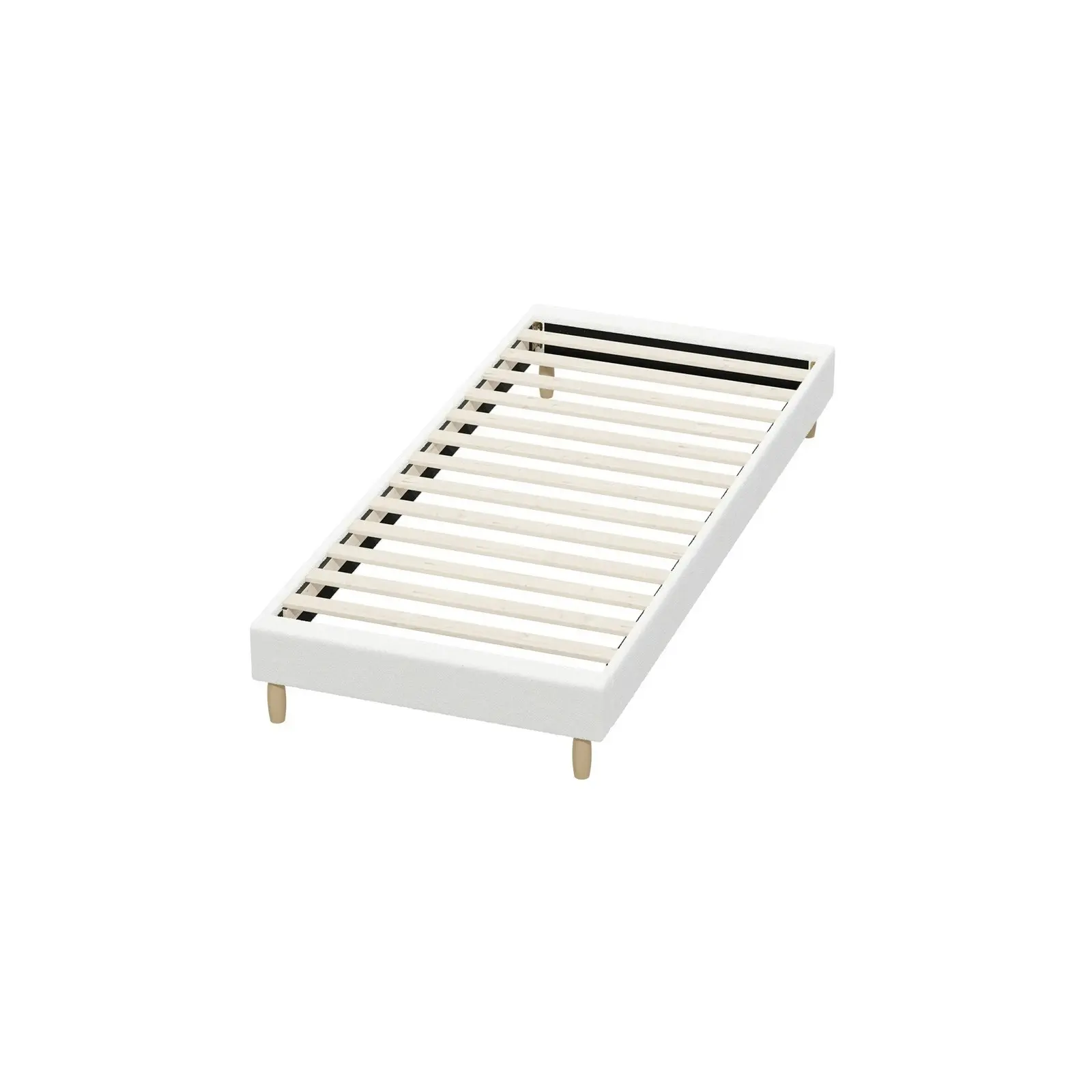 Oikiture Bed Frame Single Size Bed Base White Boucle COMO