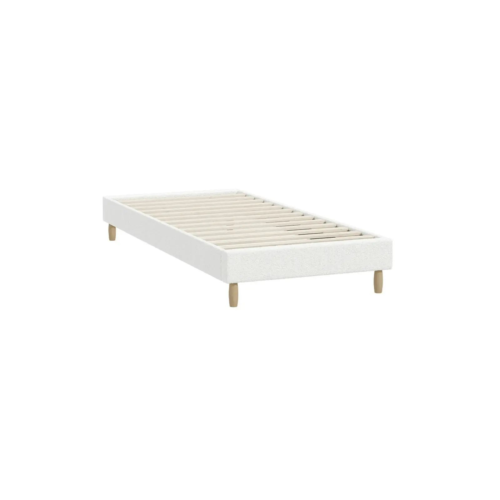 Oikiture Bed Frame Single Size Bed Base White Boucle COMO