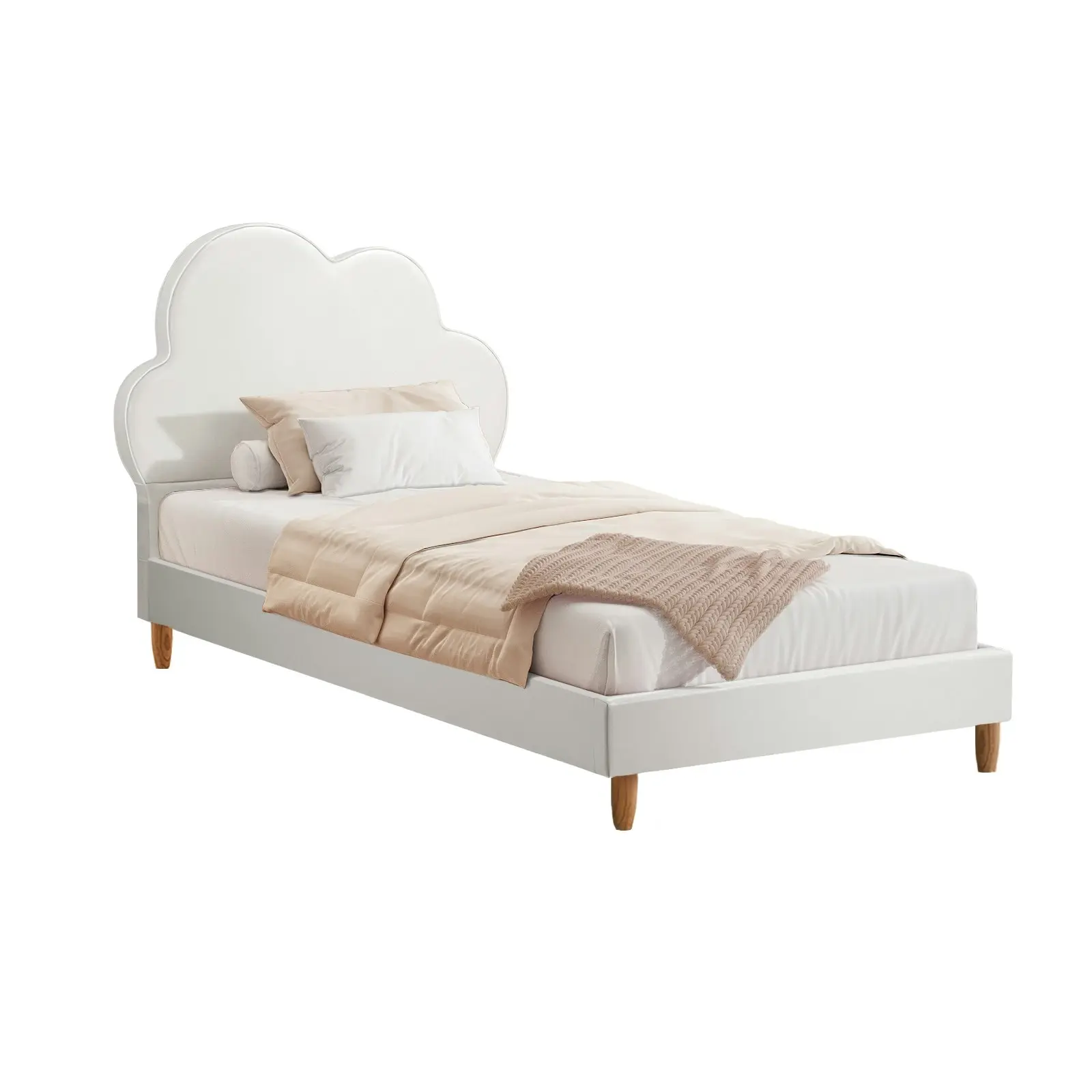 Oikiture Bed Frame Kids Single Bed White Leather CANDI