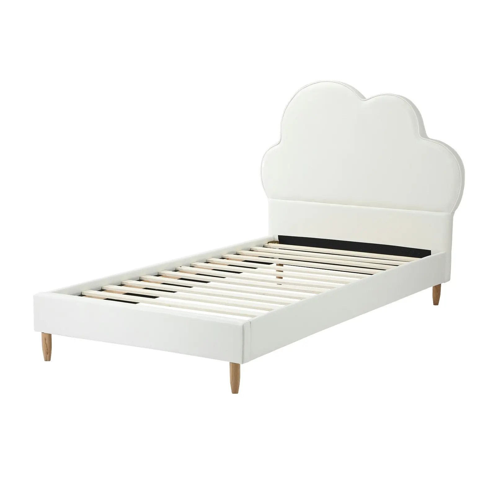 Oikiture Bed Frame Kids Single Bed White Leather CANDI