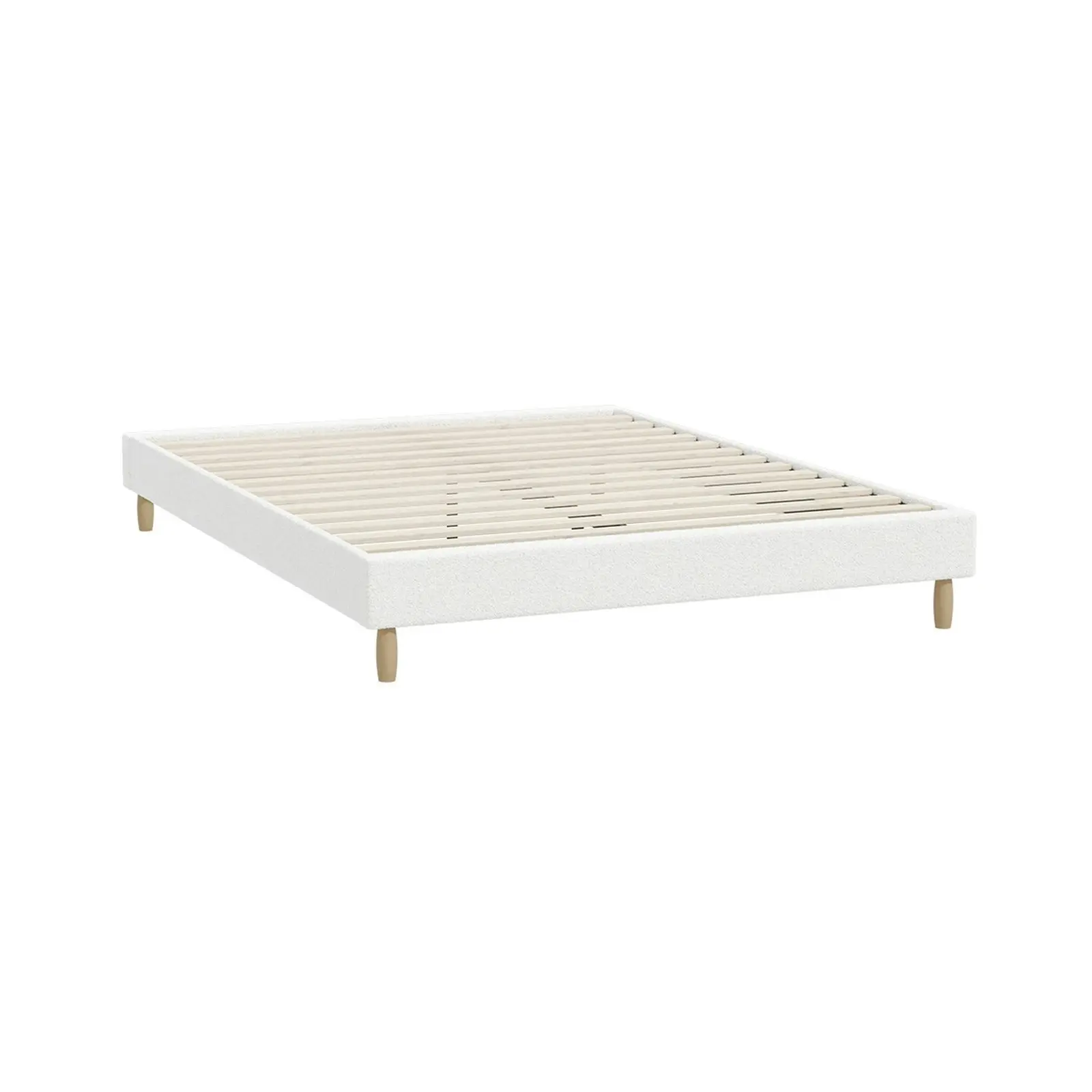 Oikiture Bed Frame Queen Size Bed Base White Boucle COMO