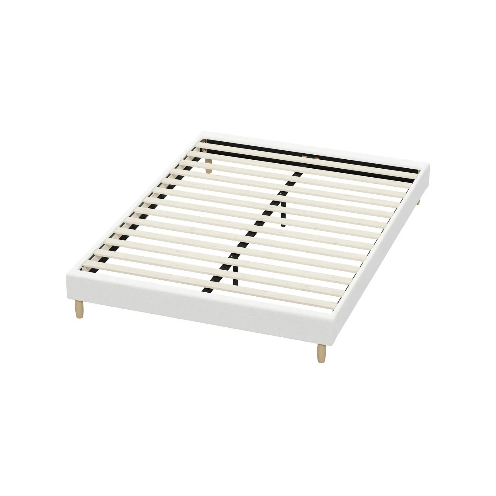 Oikiture Bed Frame Queen Size Bed Base White Boucle COMO