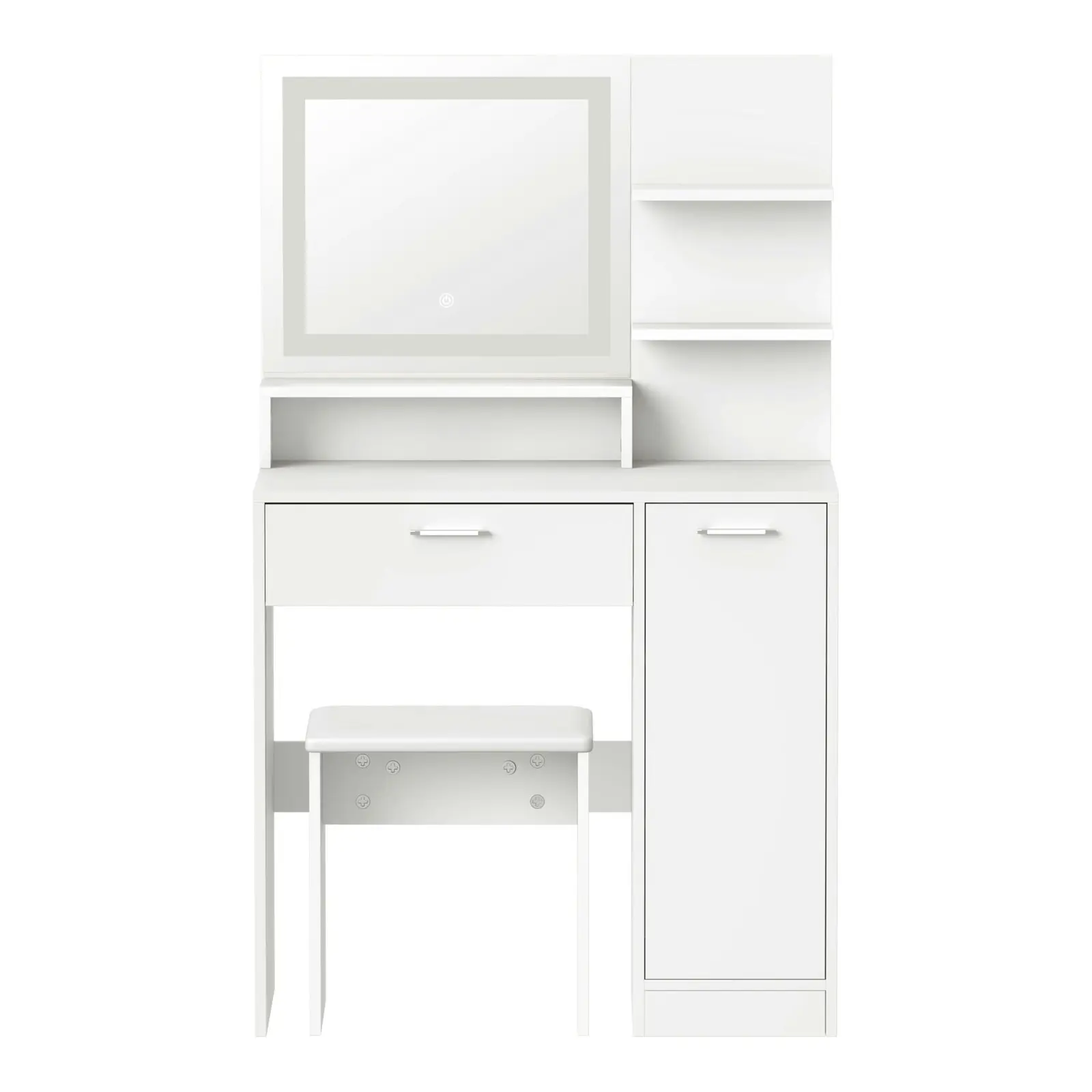 Oikiture Dressing Table Stool Set Makeup Mirror LED Light Large Cabinet White