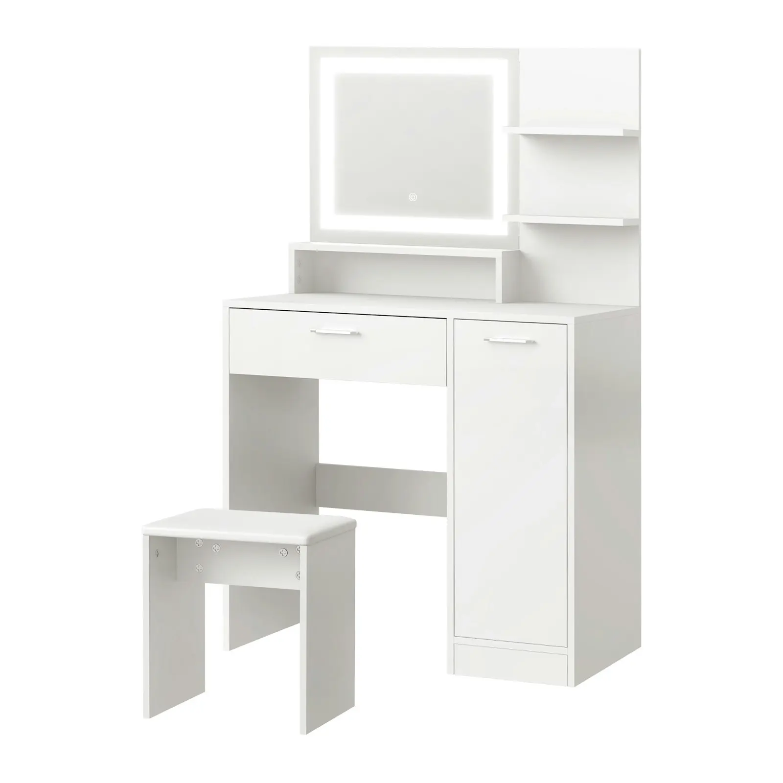 Oikiture Dressing Table Stool Set Makeup Mirror LED Light Large Cabinet White