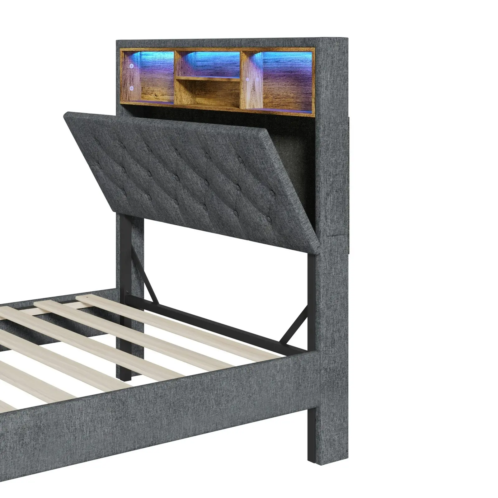 Oikiture Bed Frame King Single Beds Base with LED Storage Bedhead NOVI