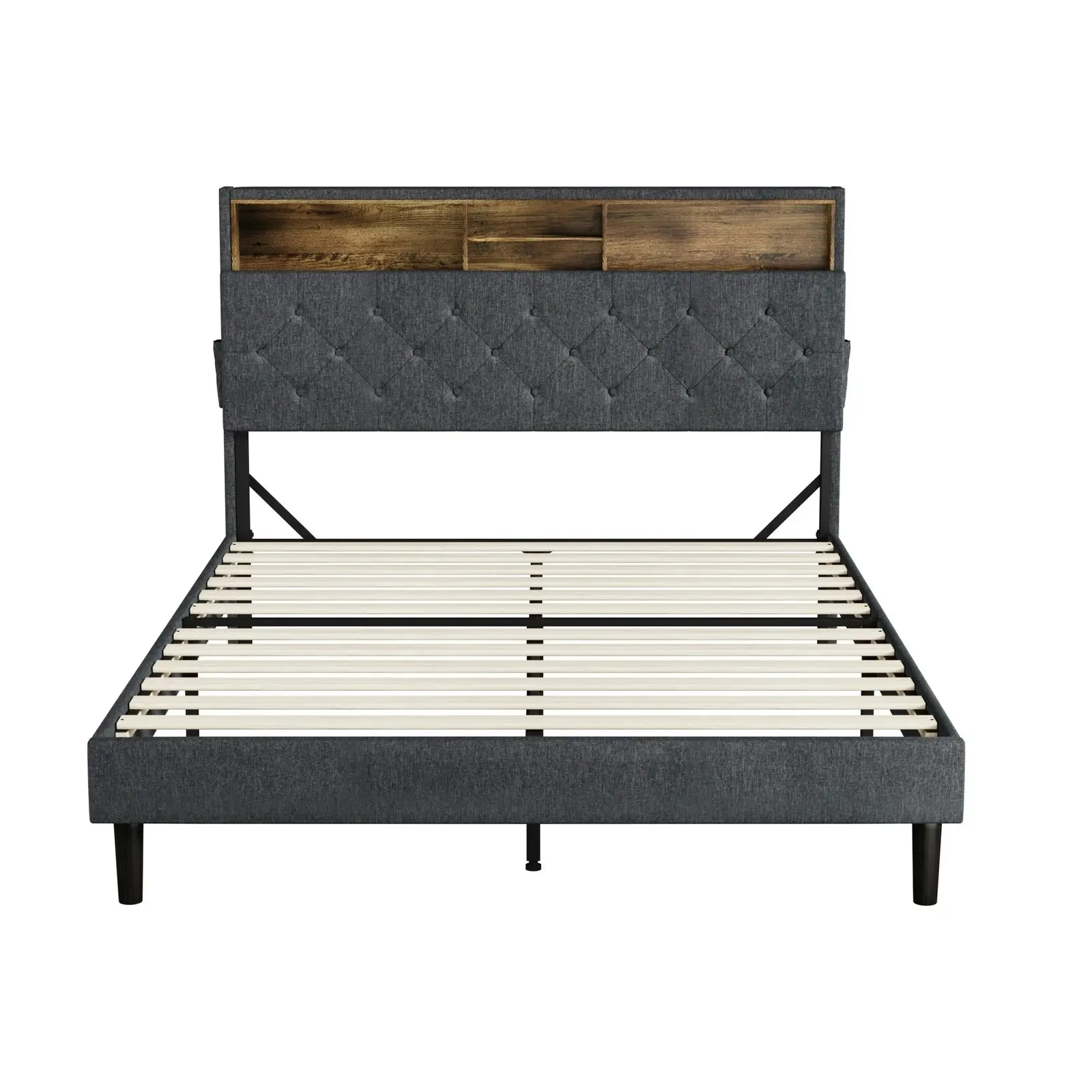 Oikiture Bed Frame Double Size Beds Base with LED Storage Bedhead NOVI