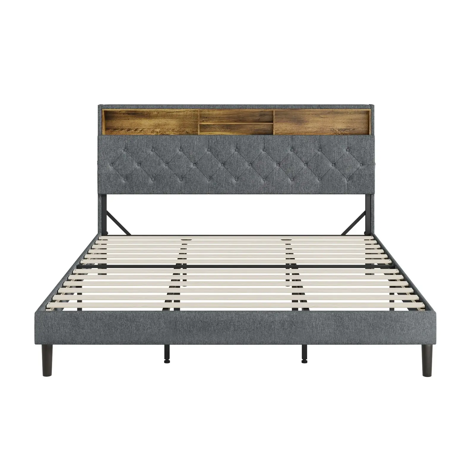 Oikiture Bed Frame King Size Beds Base with LED Storage Bedhead NOVI