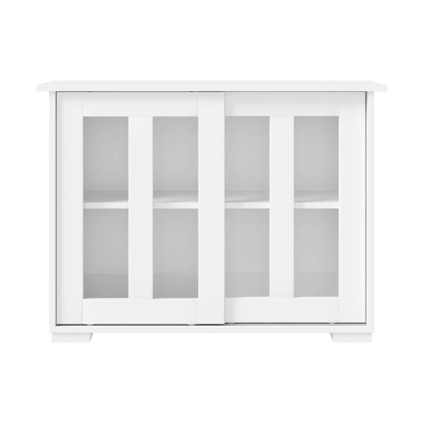 Oikiture Sideboard Buffet Cupboard Cabinet Glass Sliding Door Storage White