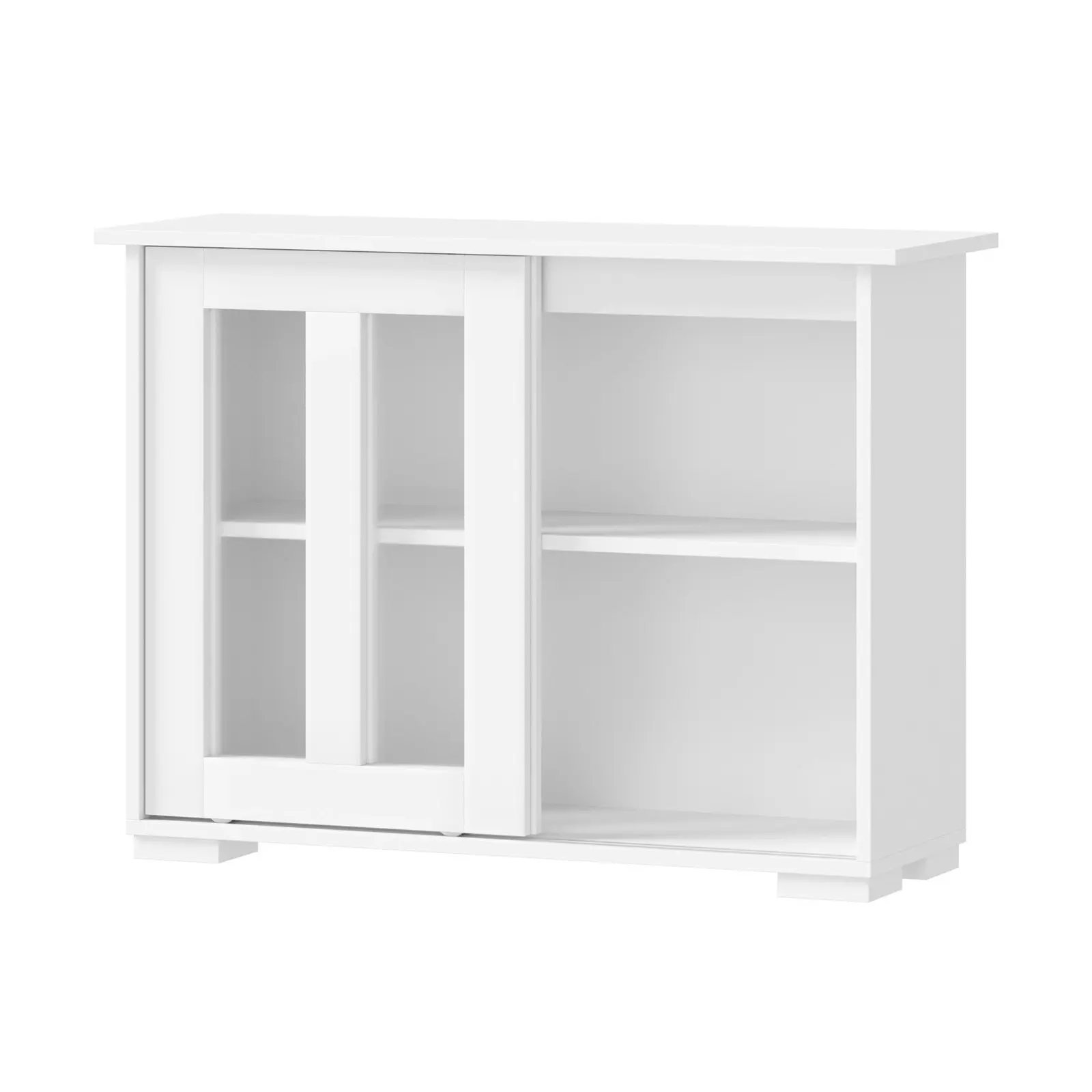 Oikiture Sideboard Buffet Cupboard Cabinet Glass Sliding Door Storage White