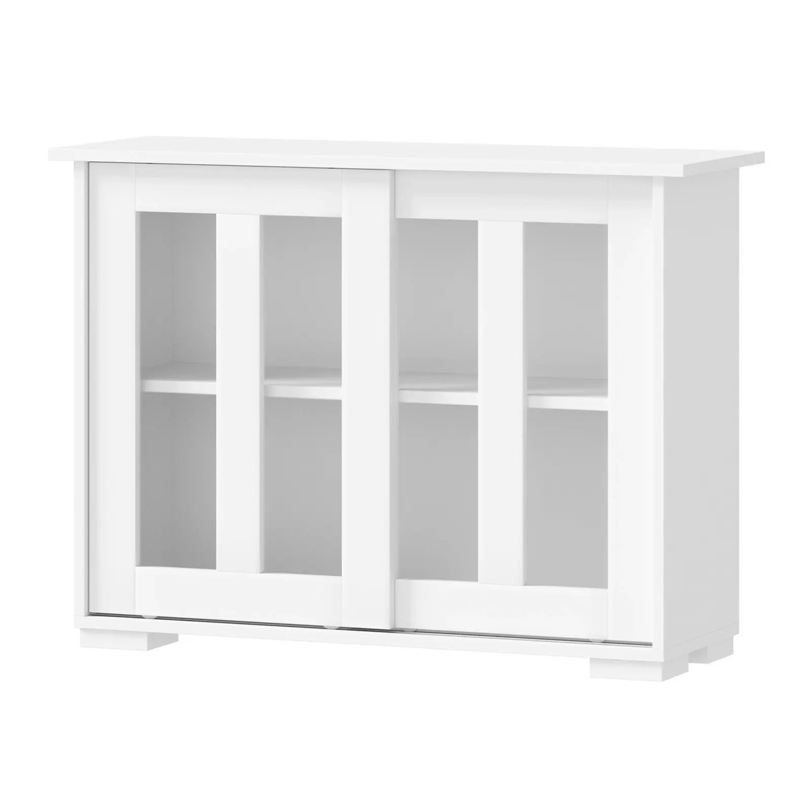 Oikiture Sideboard Buffet Cupboard Cabinet Glass Sliding Door Storage White