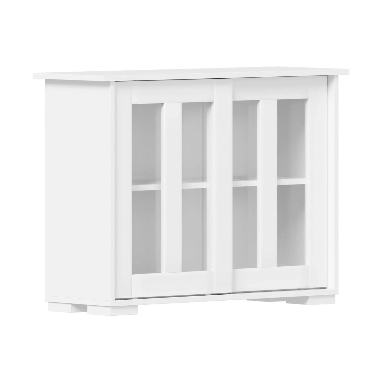 Oikiture Sideboard Buffet Cupboard Cabinet Glass Sliding Door Storage White