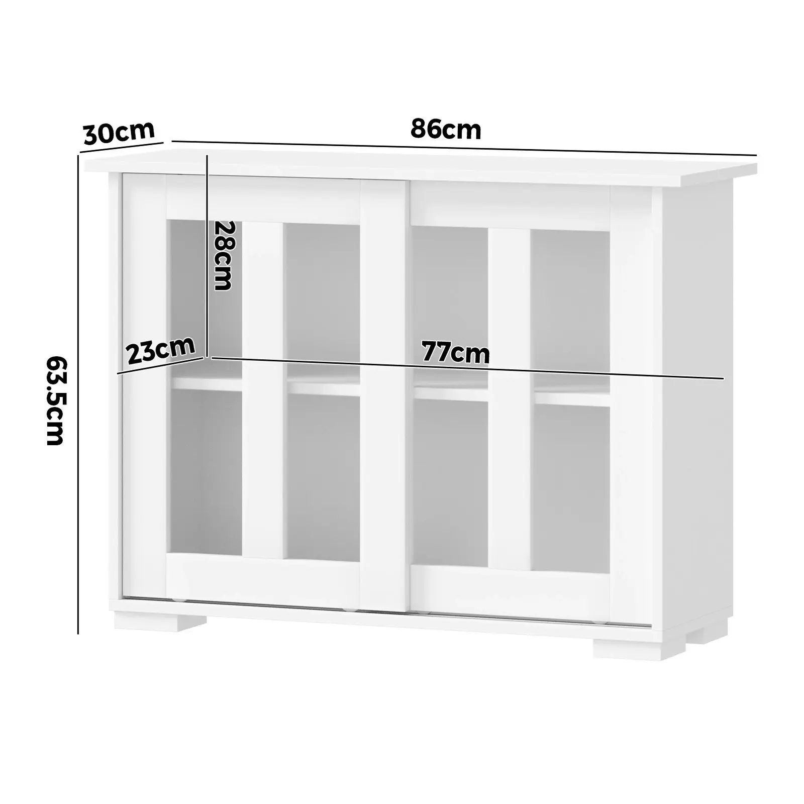 Oikiture Sideboard Buffet Cupboard Cabinet Glass Sliding Door Storage White