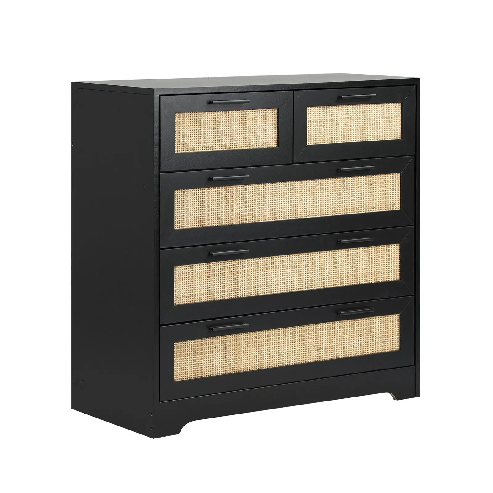 Oikiture 5 Chest of Drawers Dresser Storage Cabinet Tallboy Rattan Black