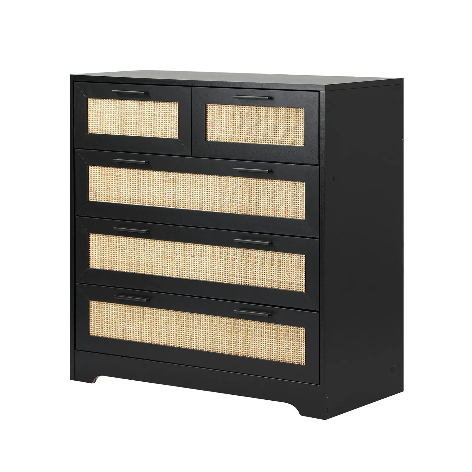 Oikiture 5 Chest of Drawers Dresser Storage Cabinet Tallboy Rattan Black