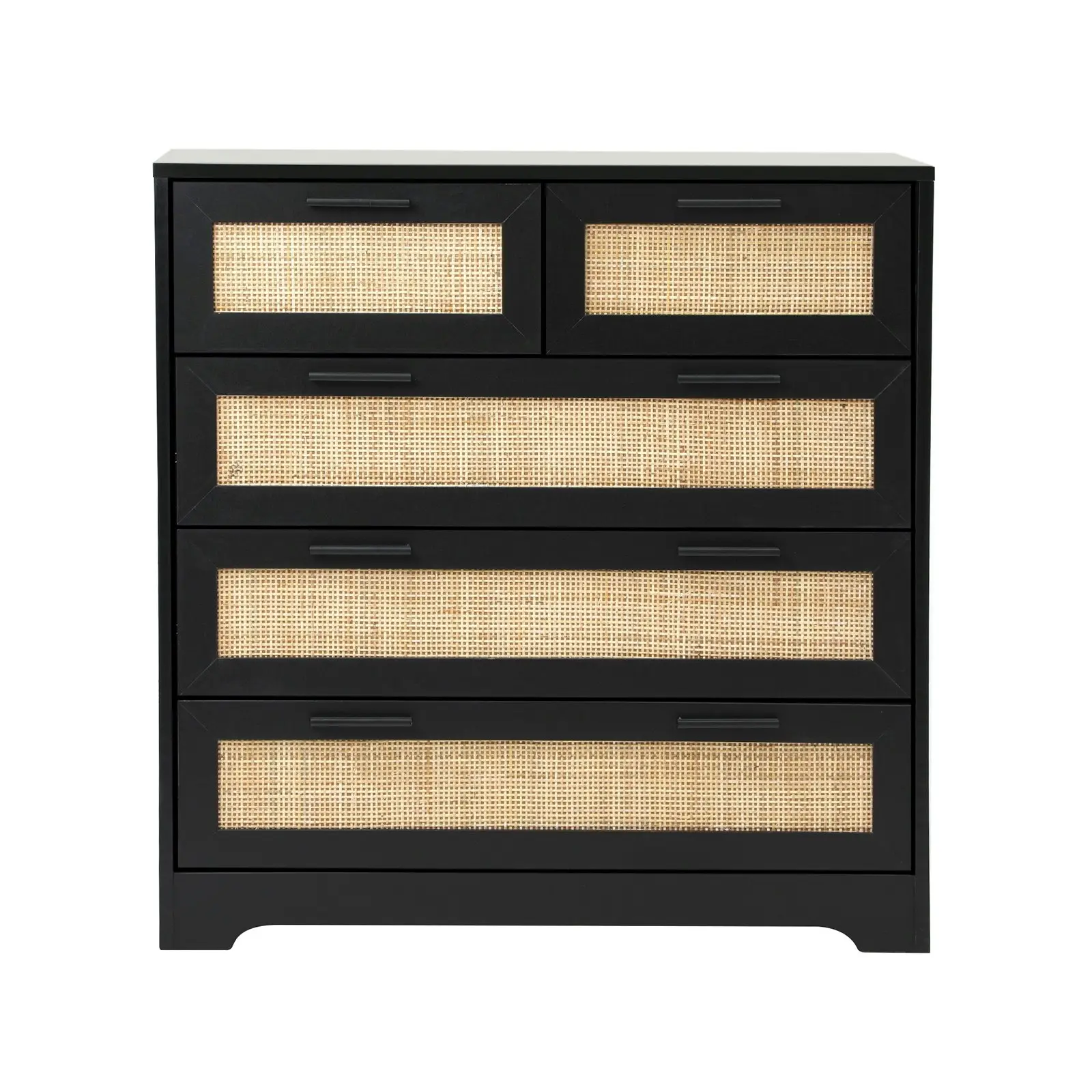 Oikiture 5 Chest of Drawers Dresser Storage Cabinet Tallboy Rattan Black