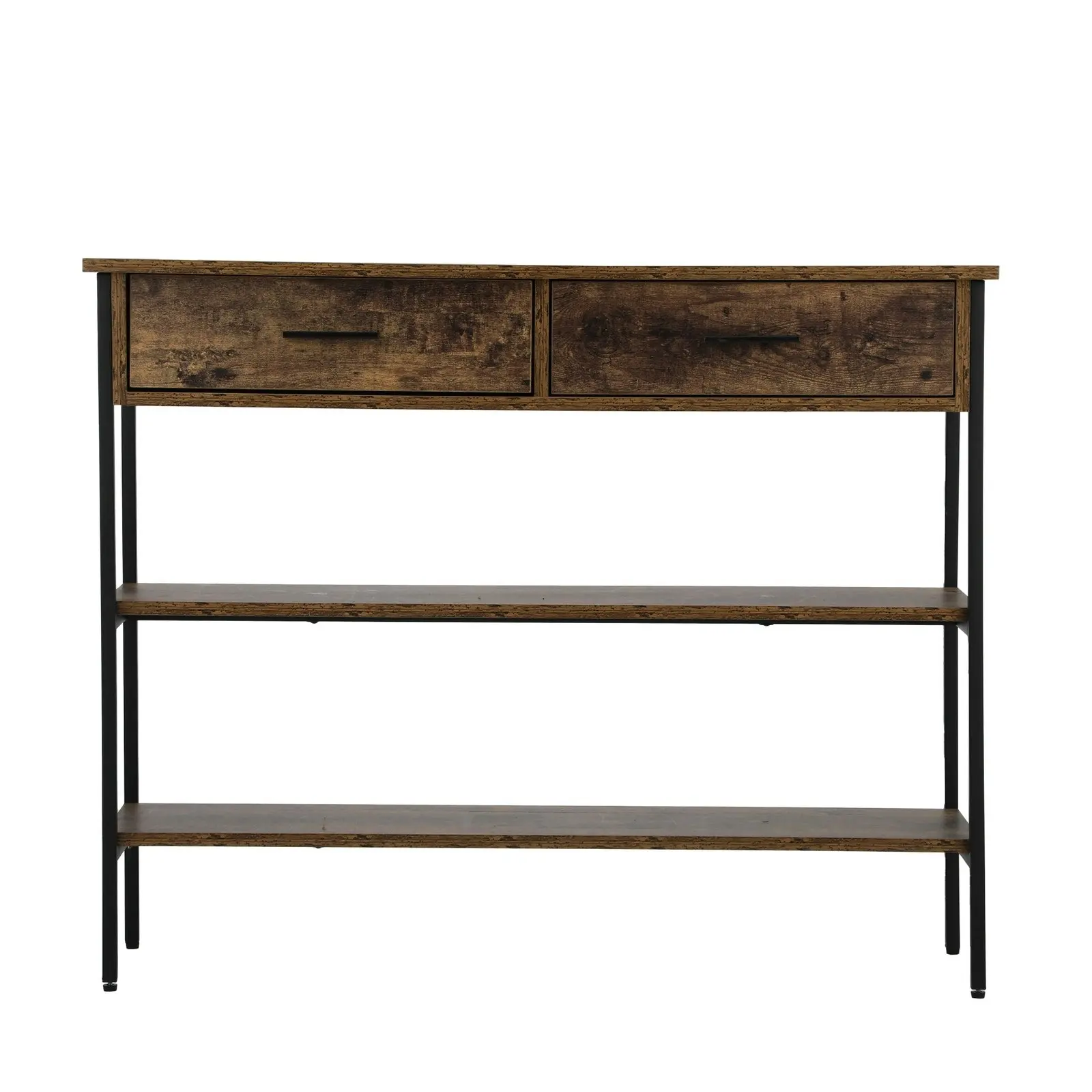 Oikiture 3-Tier Console Table Wood with 2 Drawers