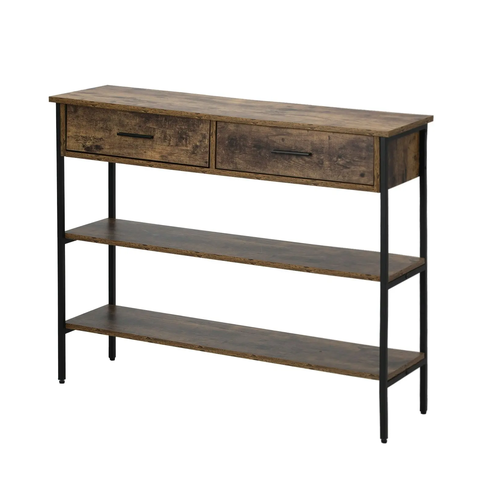 Oikiture 3-Tier Console Table Wood with 2 Drawers