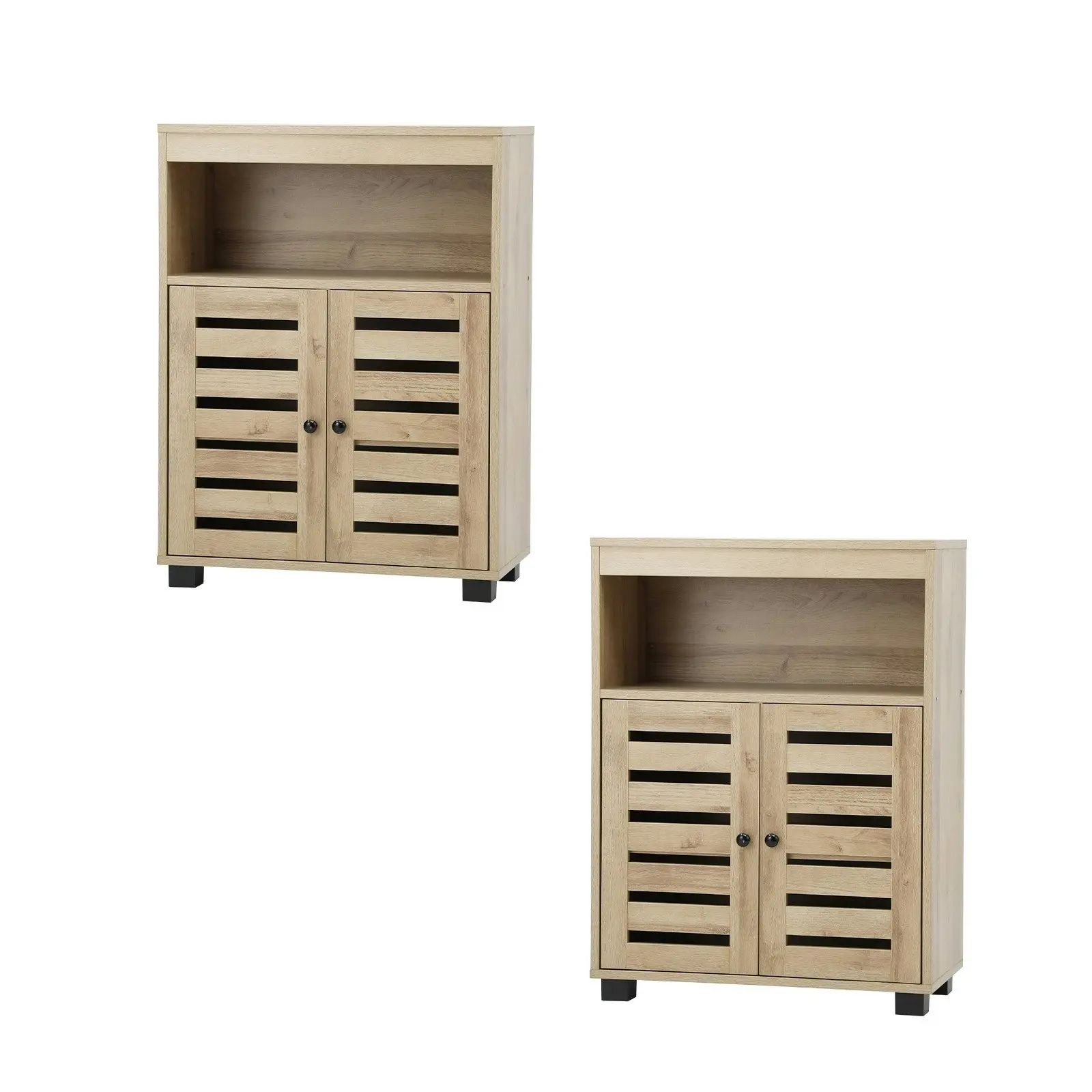 Oikiture Shoe Rack Shoes Storage Cabinet Organiser Shelf 2 Doors Natural Set of 2