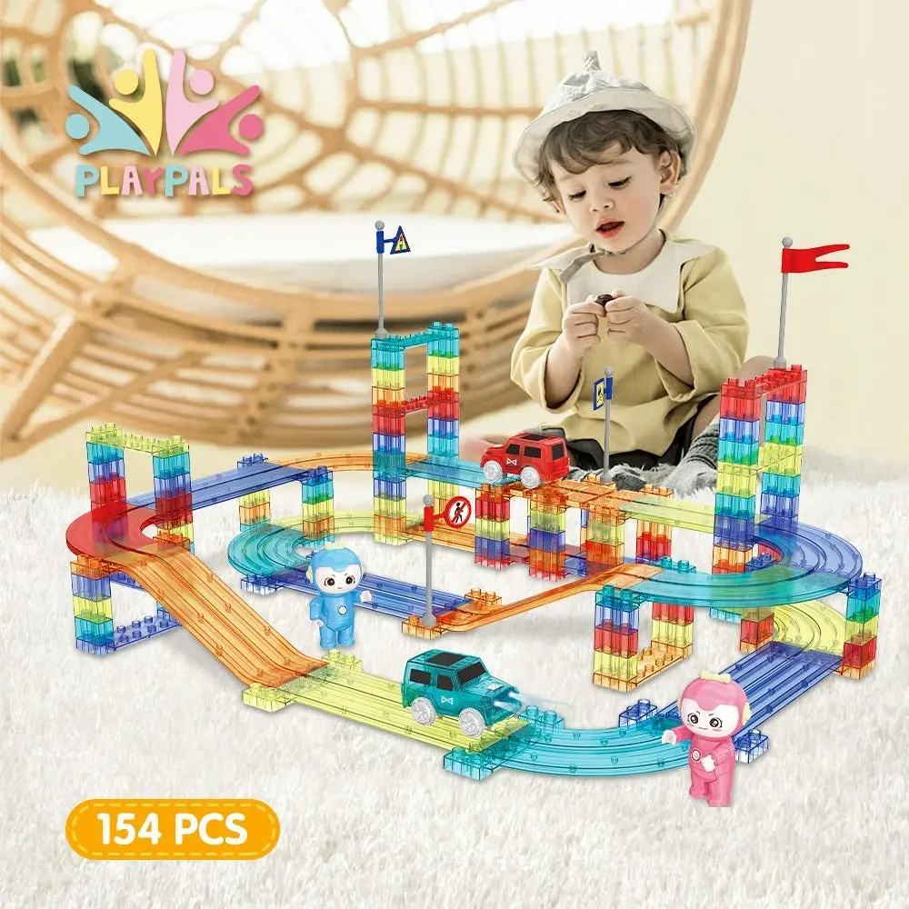 Playpals Railcar Magnetic Tiles Block Educational Toys Child Gift 154/240/348PCS