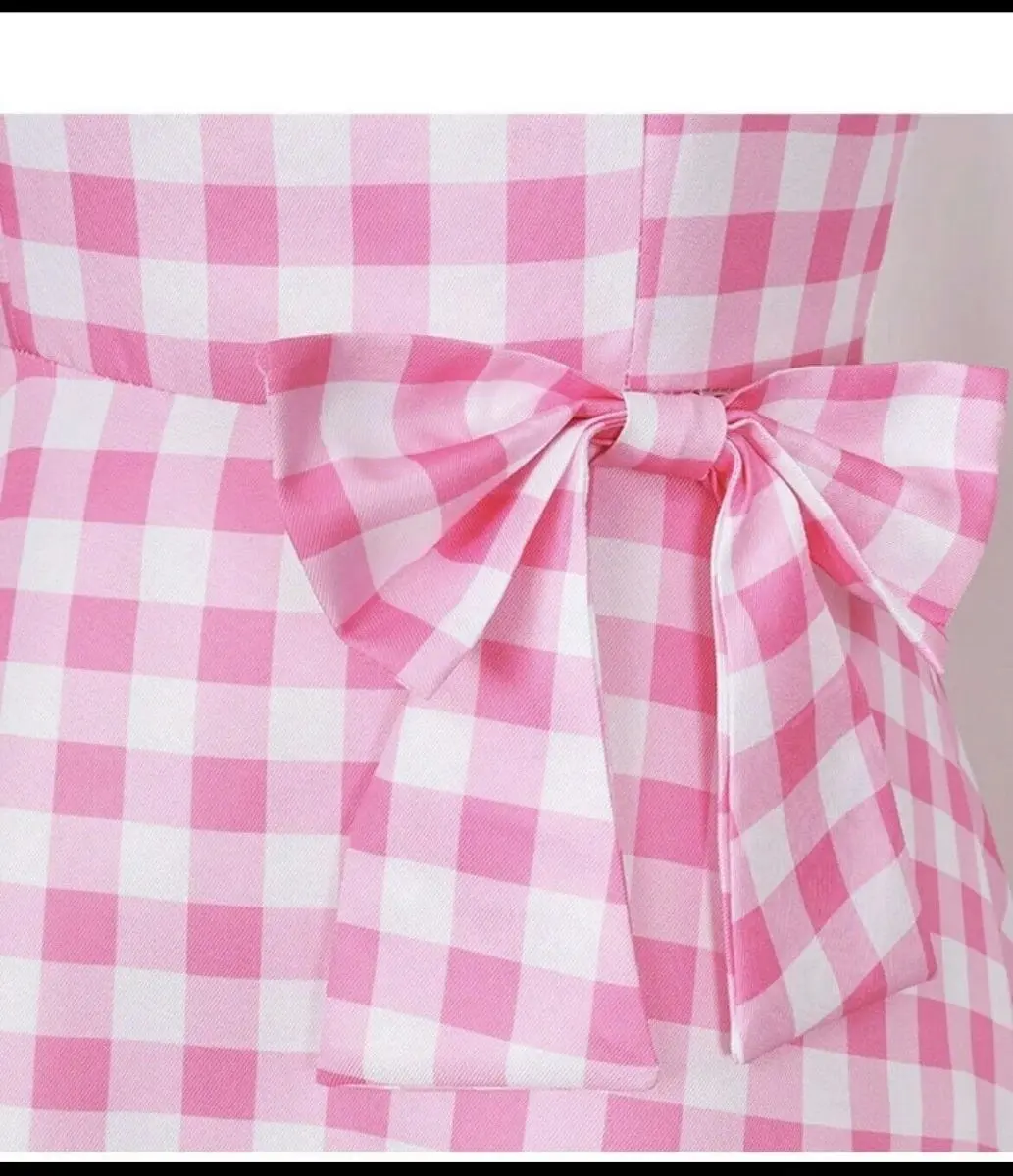 Pink Gingham Short Dress Womens Costume