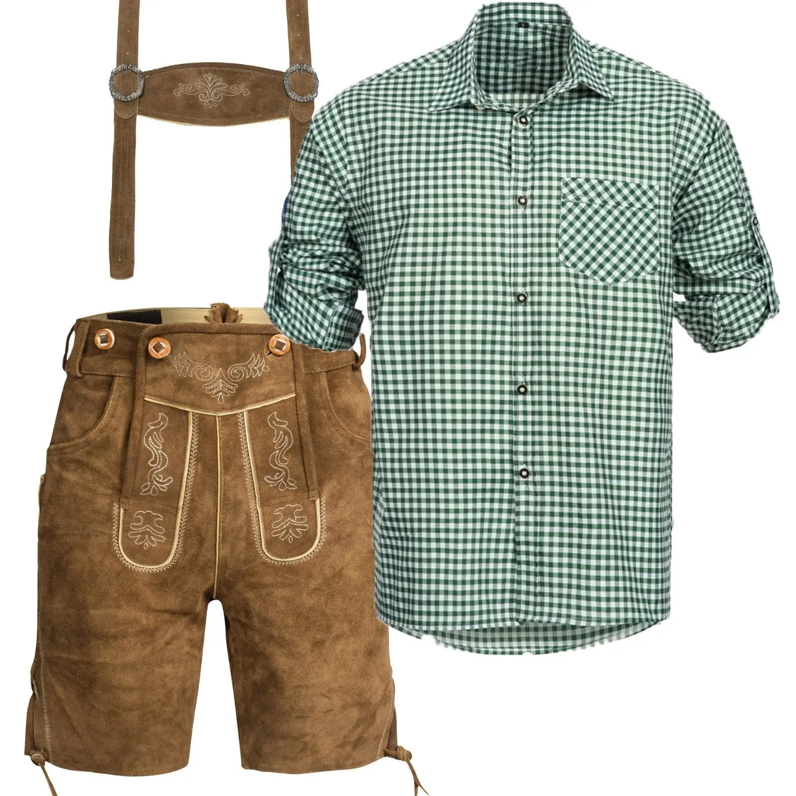 Brown Green Shirt Lederhosen Oktoberfest Mens Costume