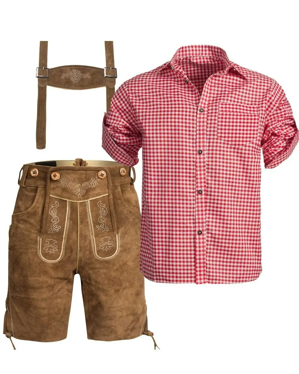 Brown Red Lederhosen Oktoberfest Mens Costume