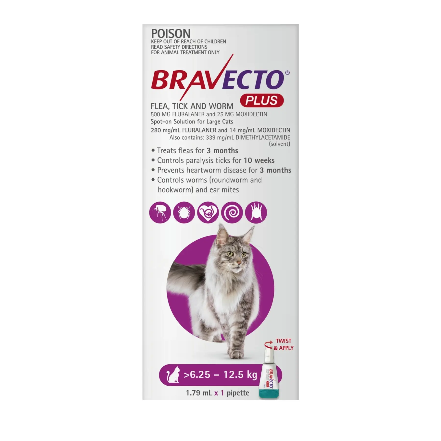 Bravecto PLUS for Large Cats (Purple)